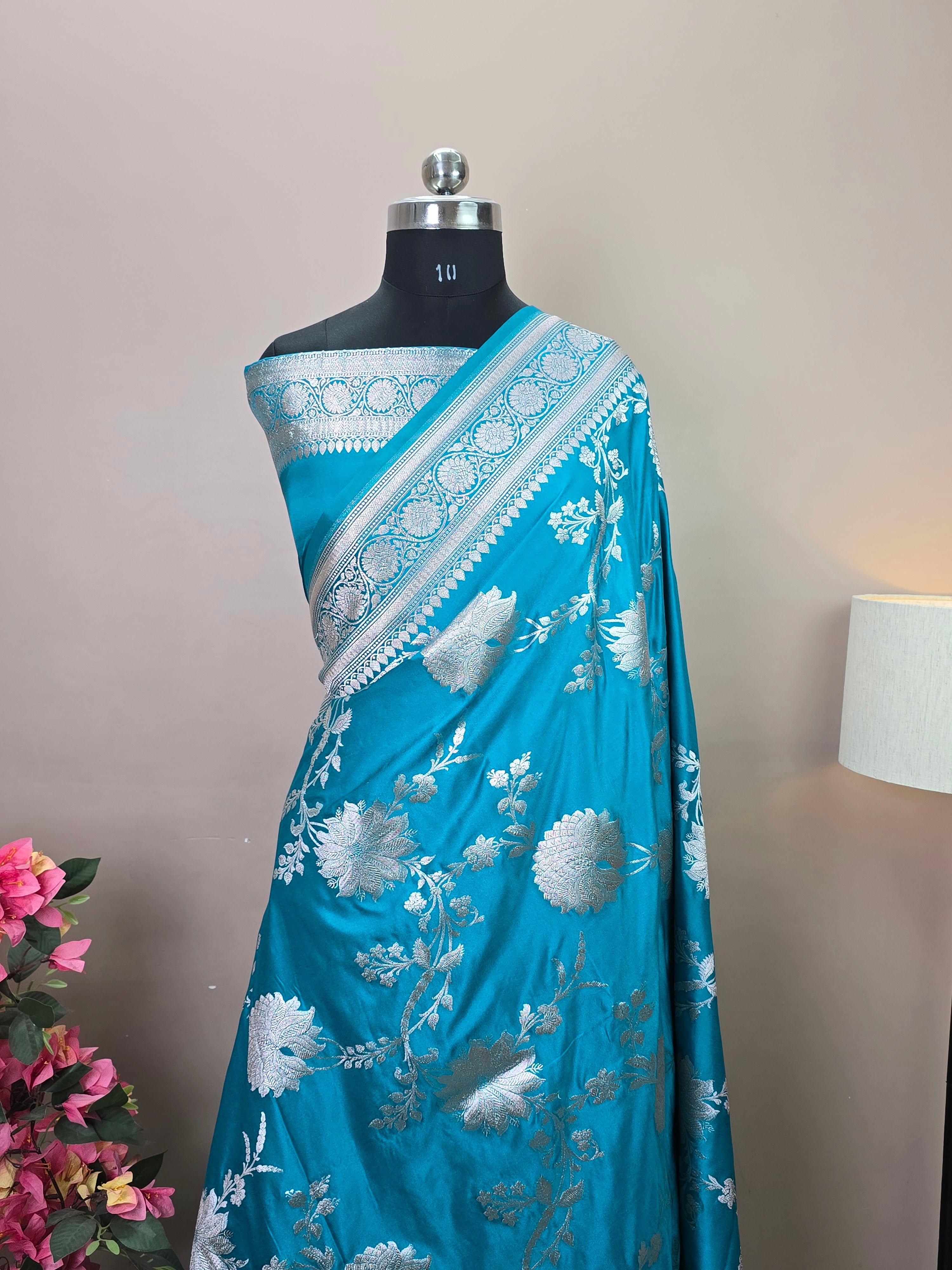 Banarasi Mashru Katan Silk Saree with Floral Jaal Pattern
