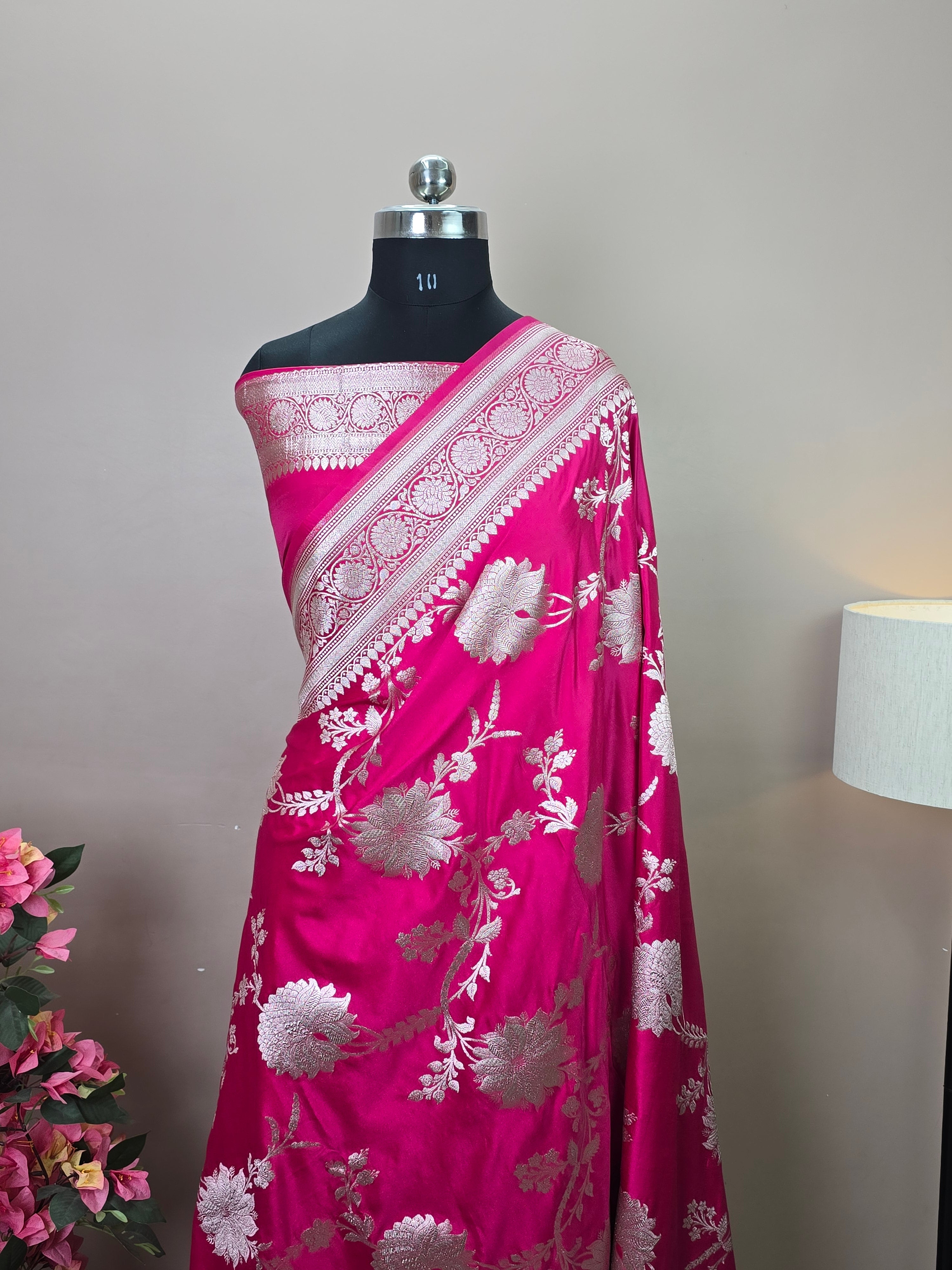 Banarasi Mashru Katan Silk Saree with Floral Jaal Pattern