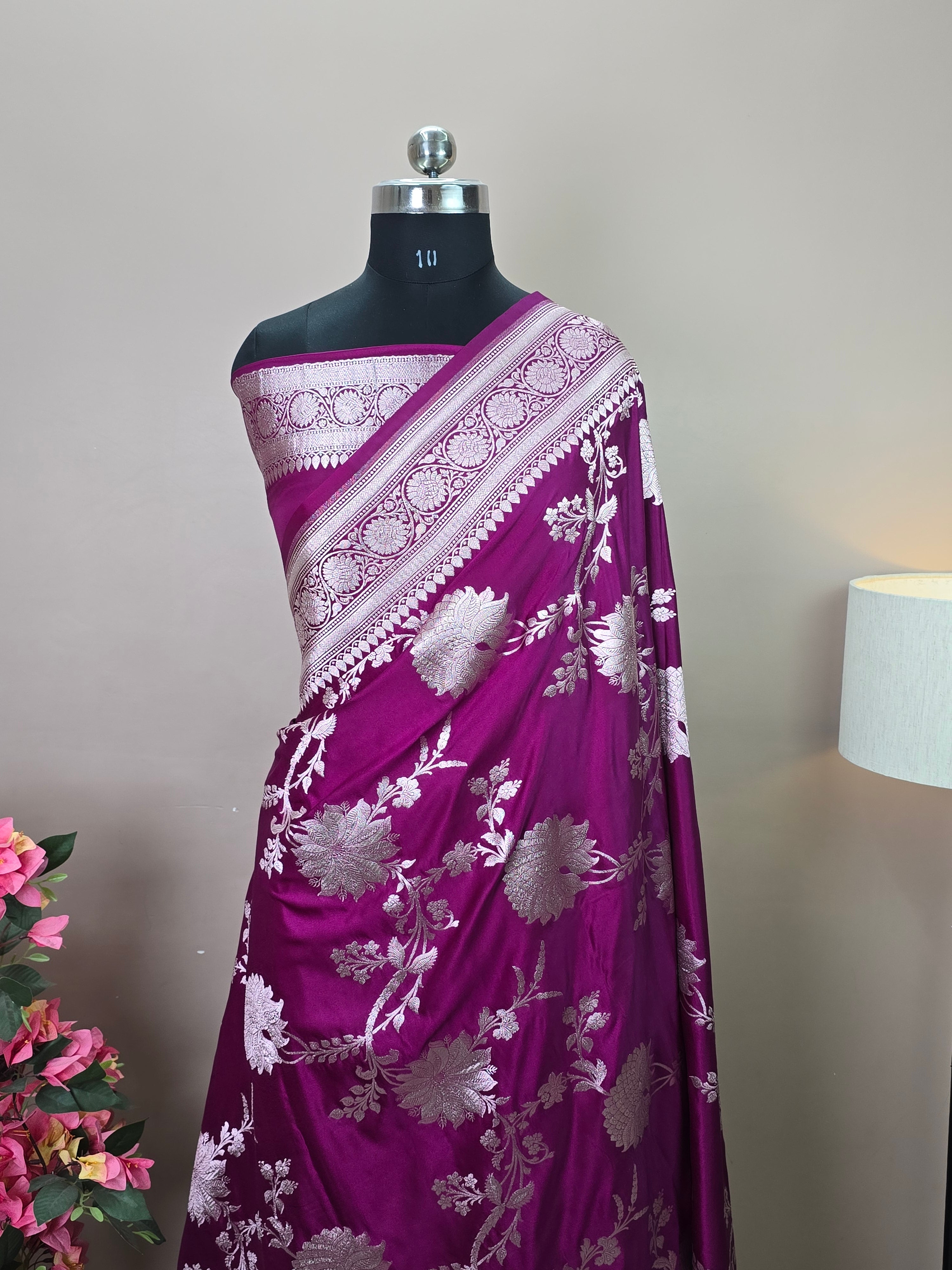 Banarasi Mashru Katan Silk Saree with Floral Jaal Pattern