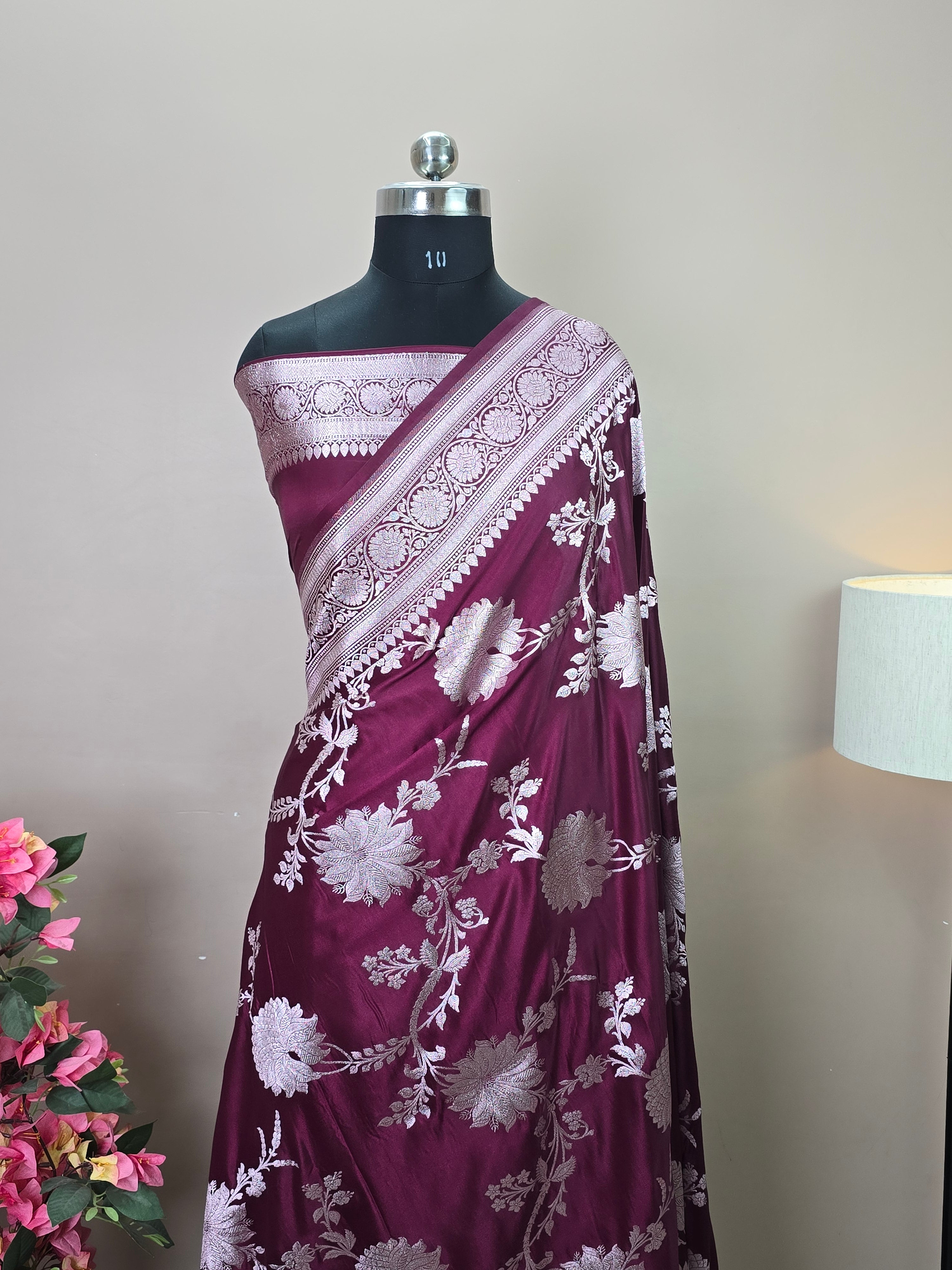 Banarasi Mashru Katan Silk Saree with Floral Jaal Pattern