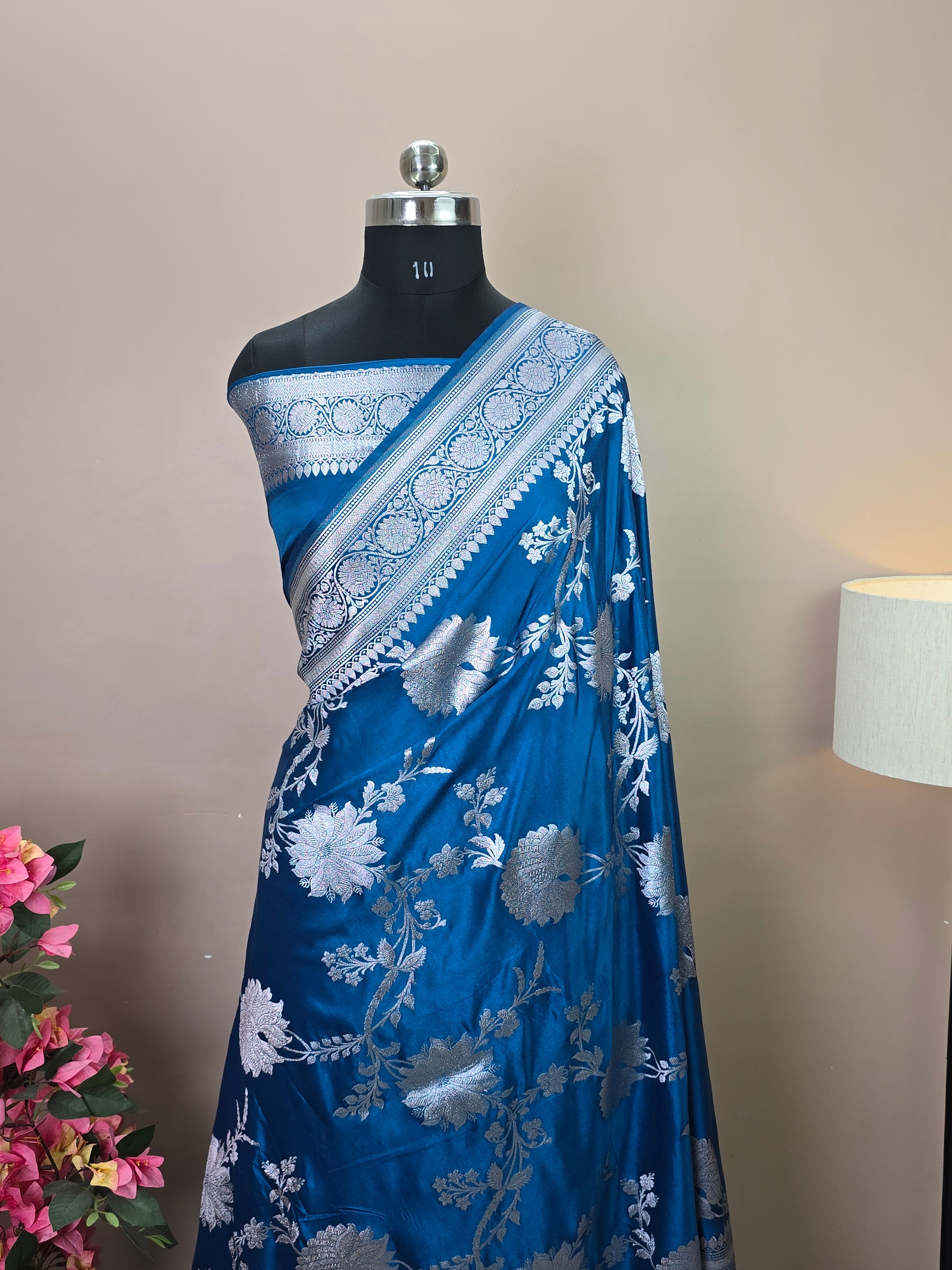 Banarasi Mashru Katan Silk Saree with Floral Jaal Pattern