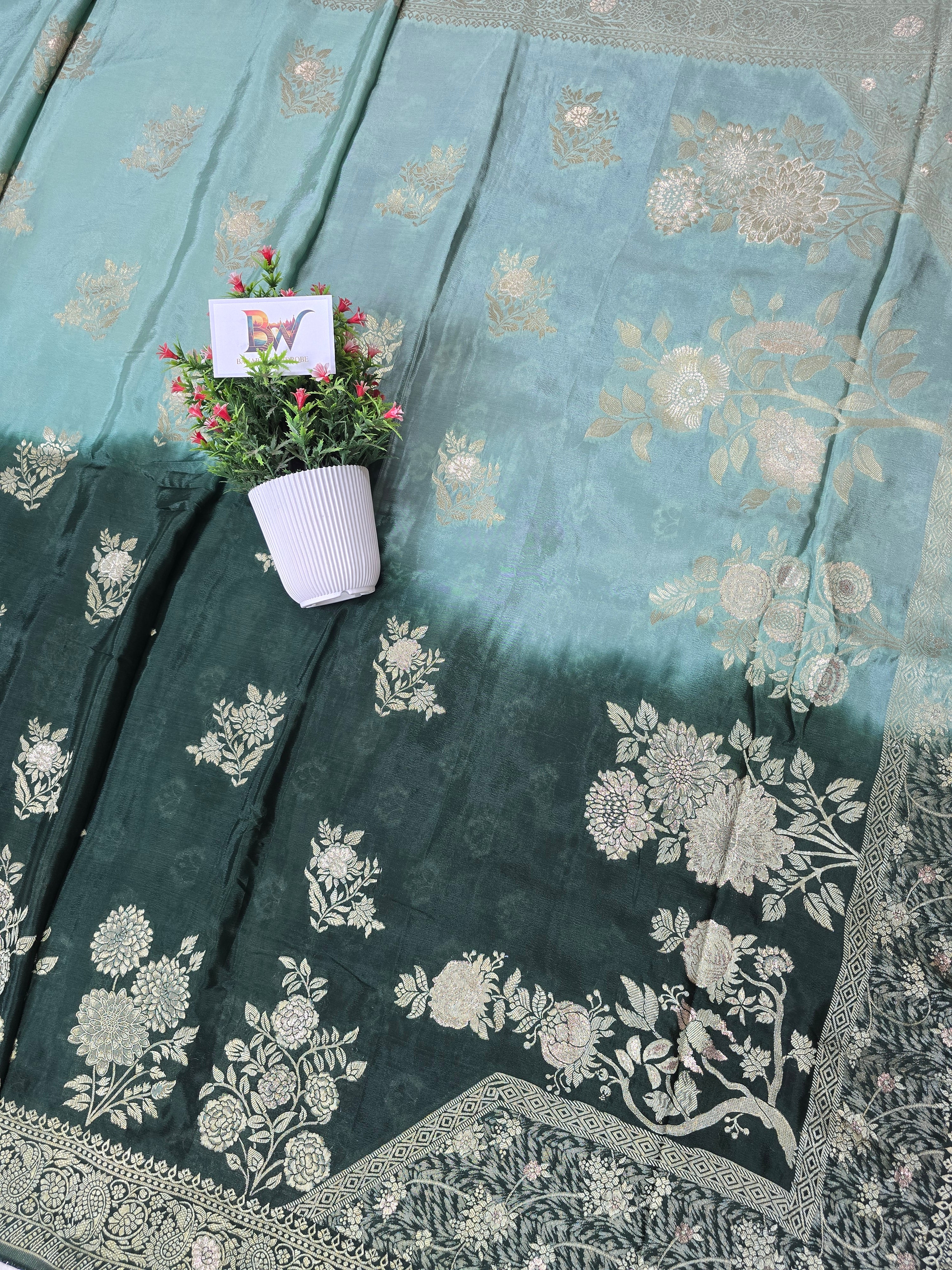 Premium Dual Hue Crush Crepe Silk Banarasi Saree