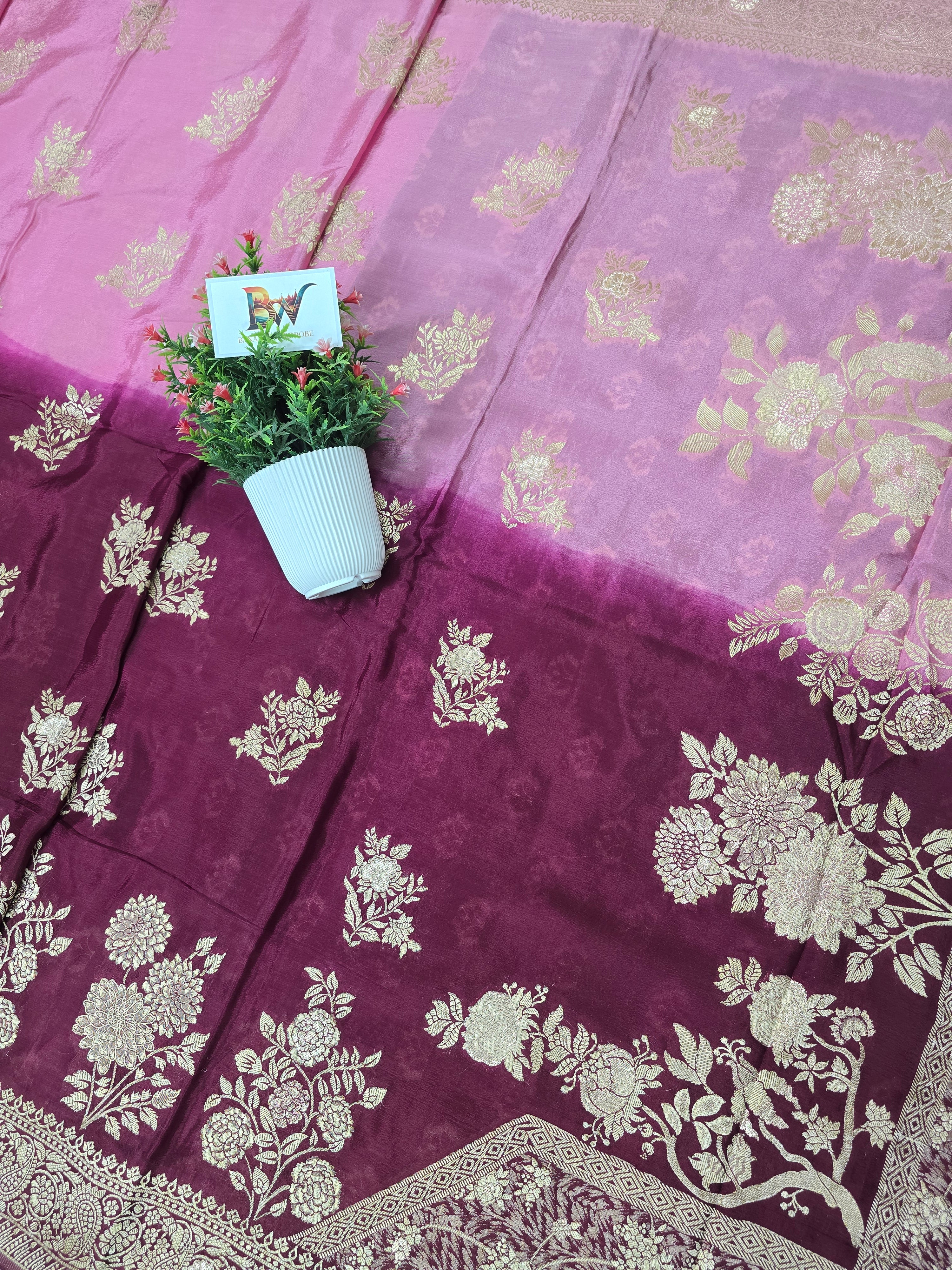 Premium Dual Hue Crush Crepe Silk Banarasi Saree