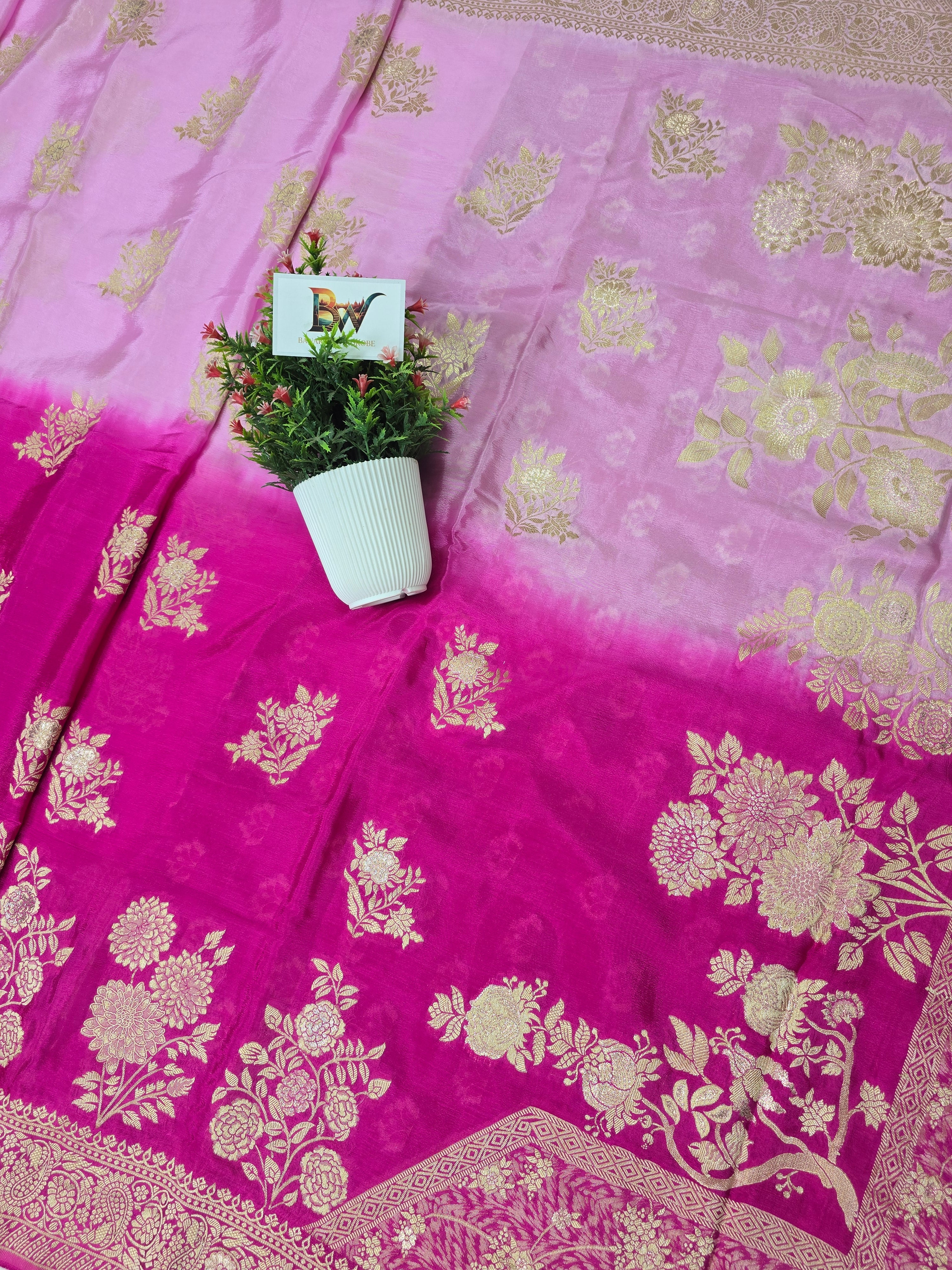 Premium Dual Hue Crush Crepe Silk Banarasi Saree