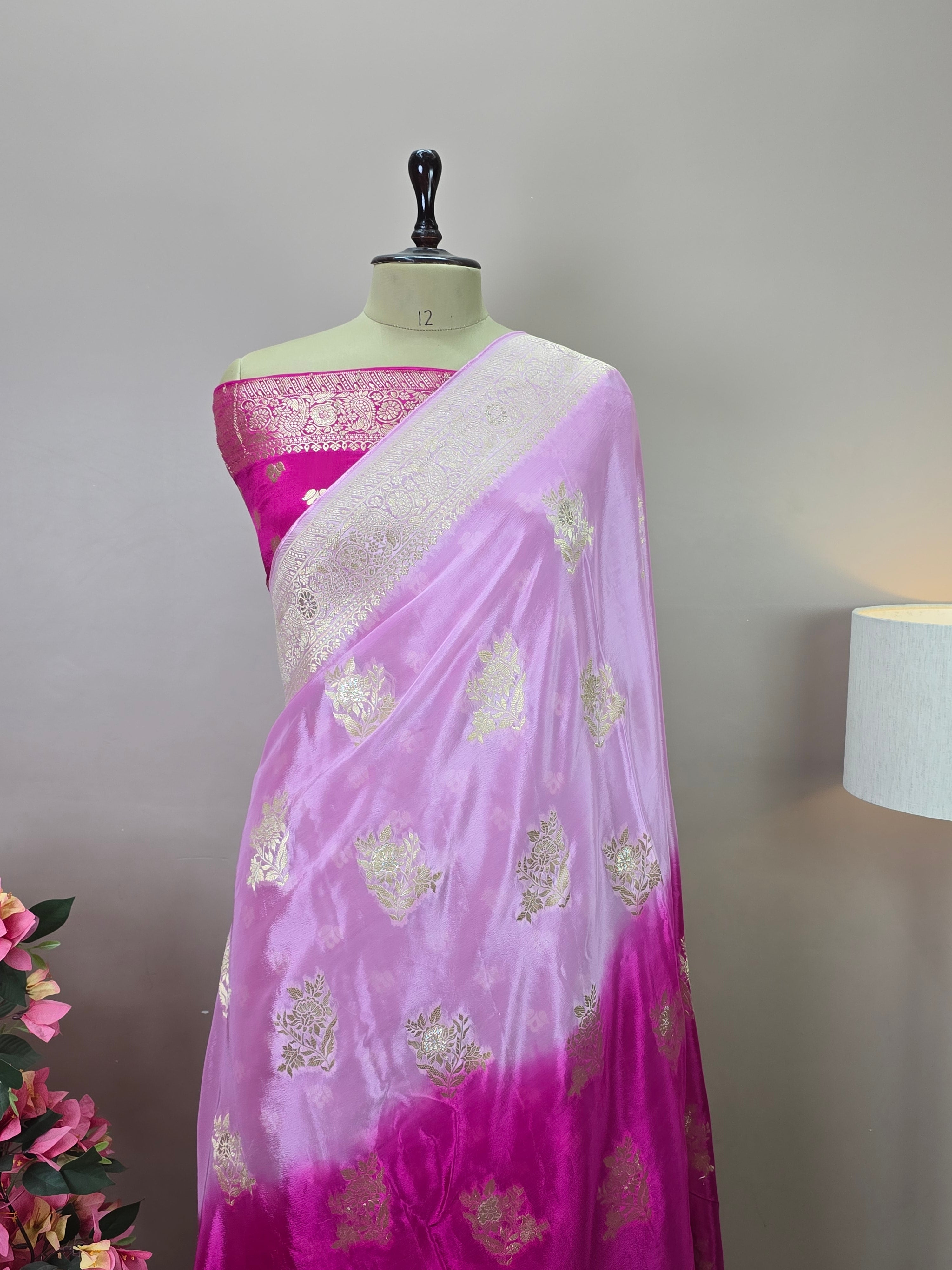 Premium Dual Hue Crush Crepe Silk Banarasi Saree