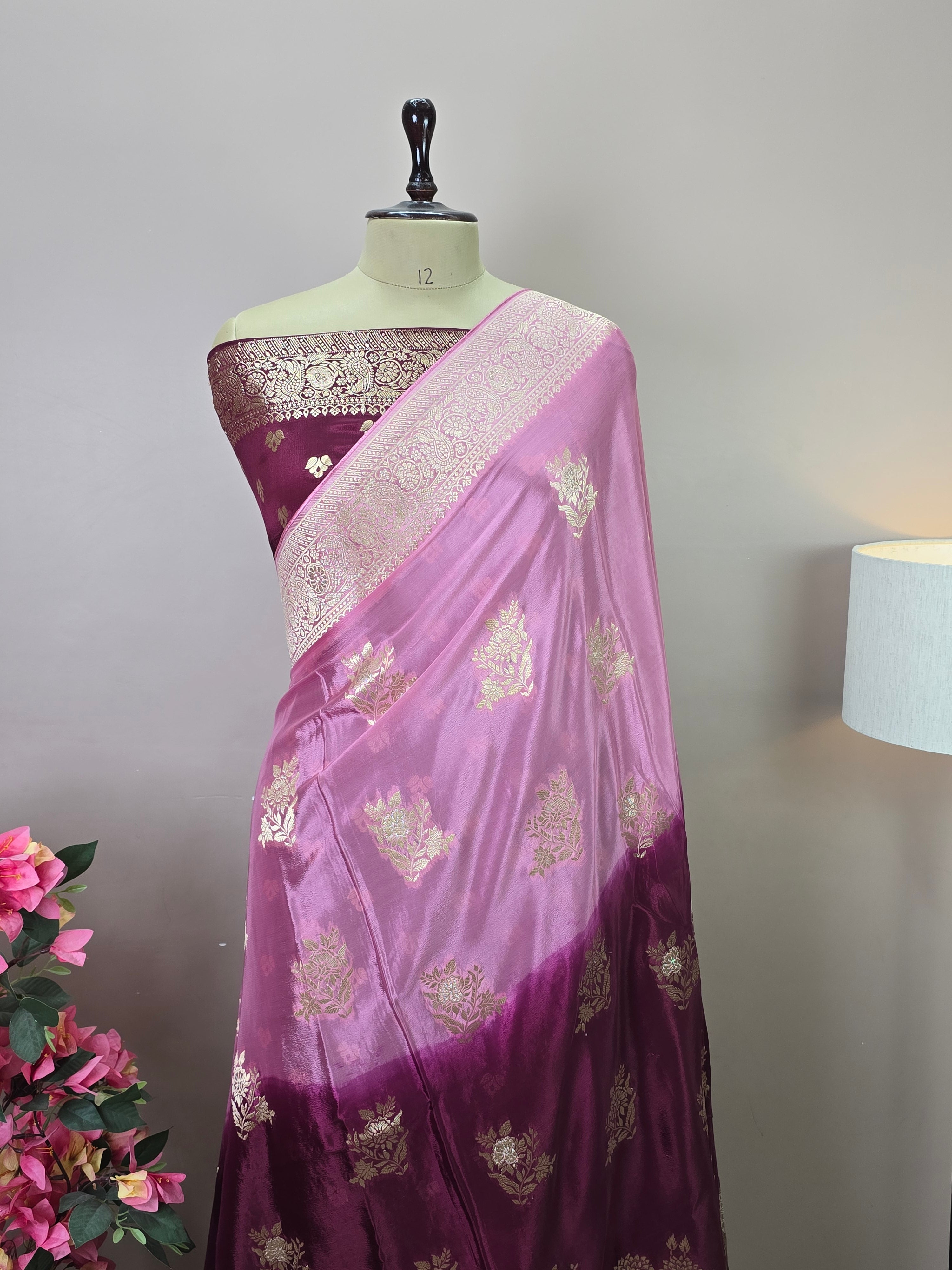 Premium Dual Hue Crush Crepe Silk Banarasi Saree