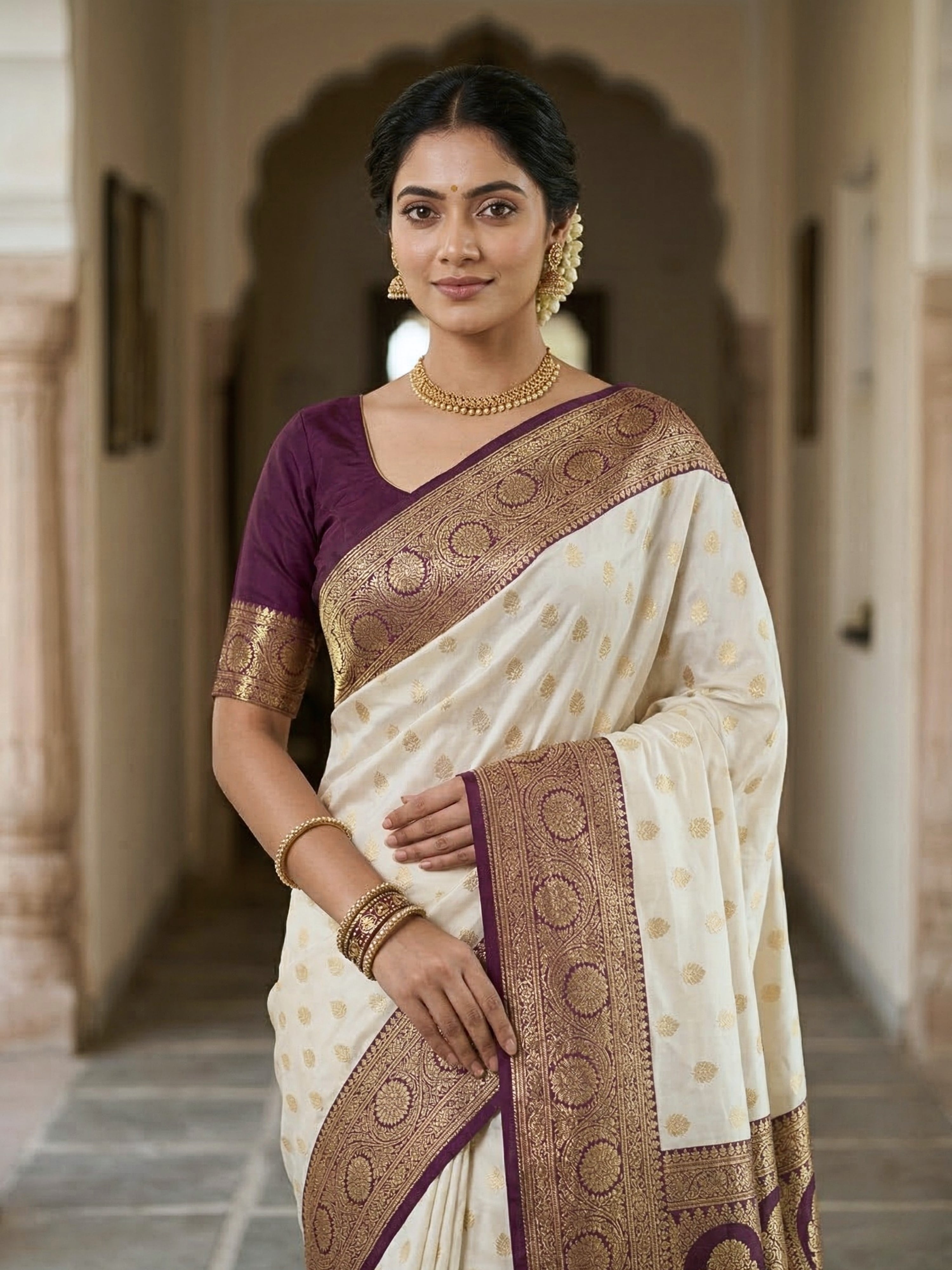 Banarasi Satin Katan Silk Saree with Contrast Border