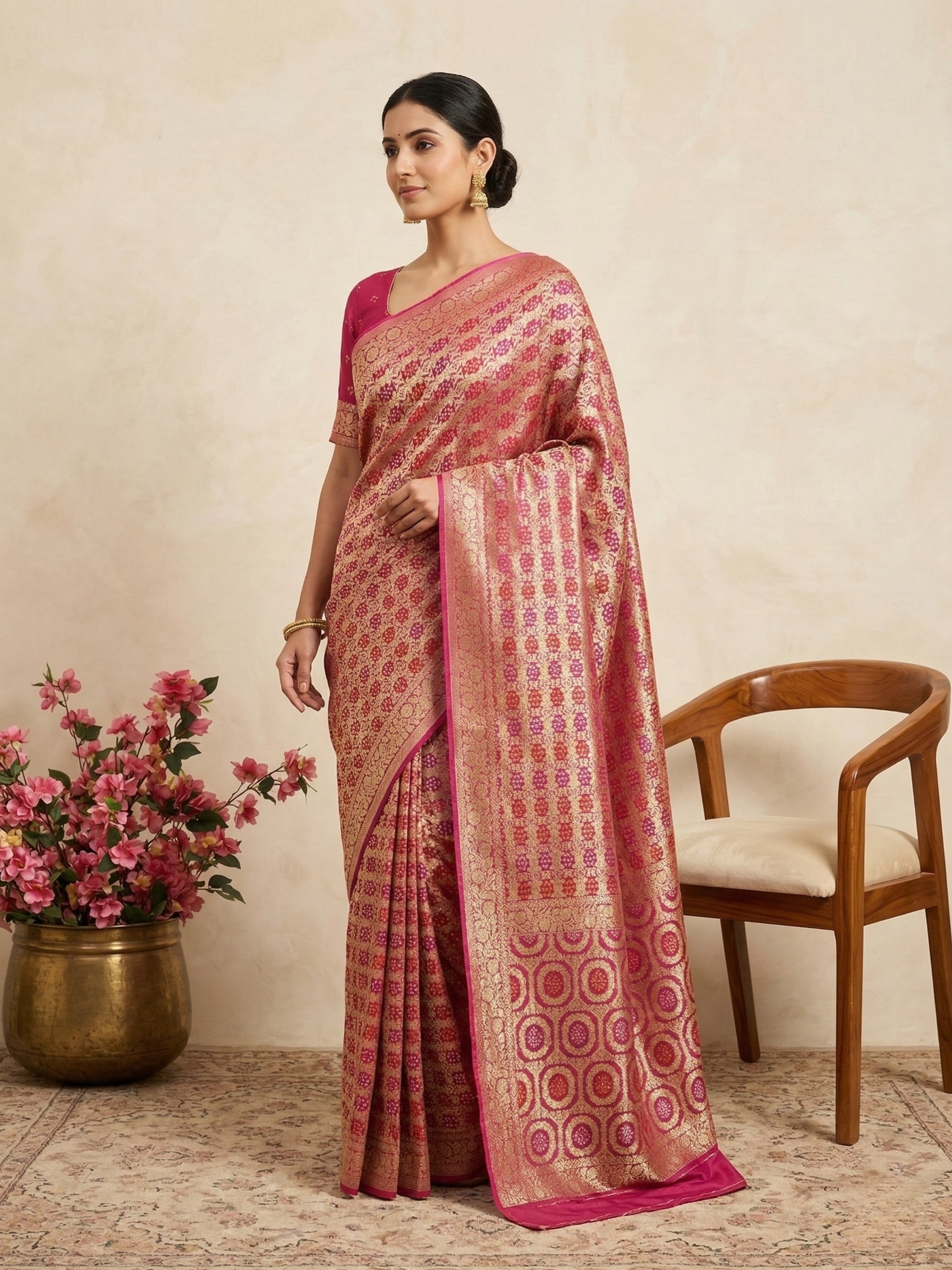 Banarasi Georgette Bandhej Meenakari Saree