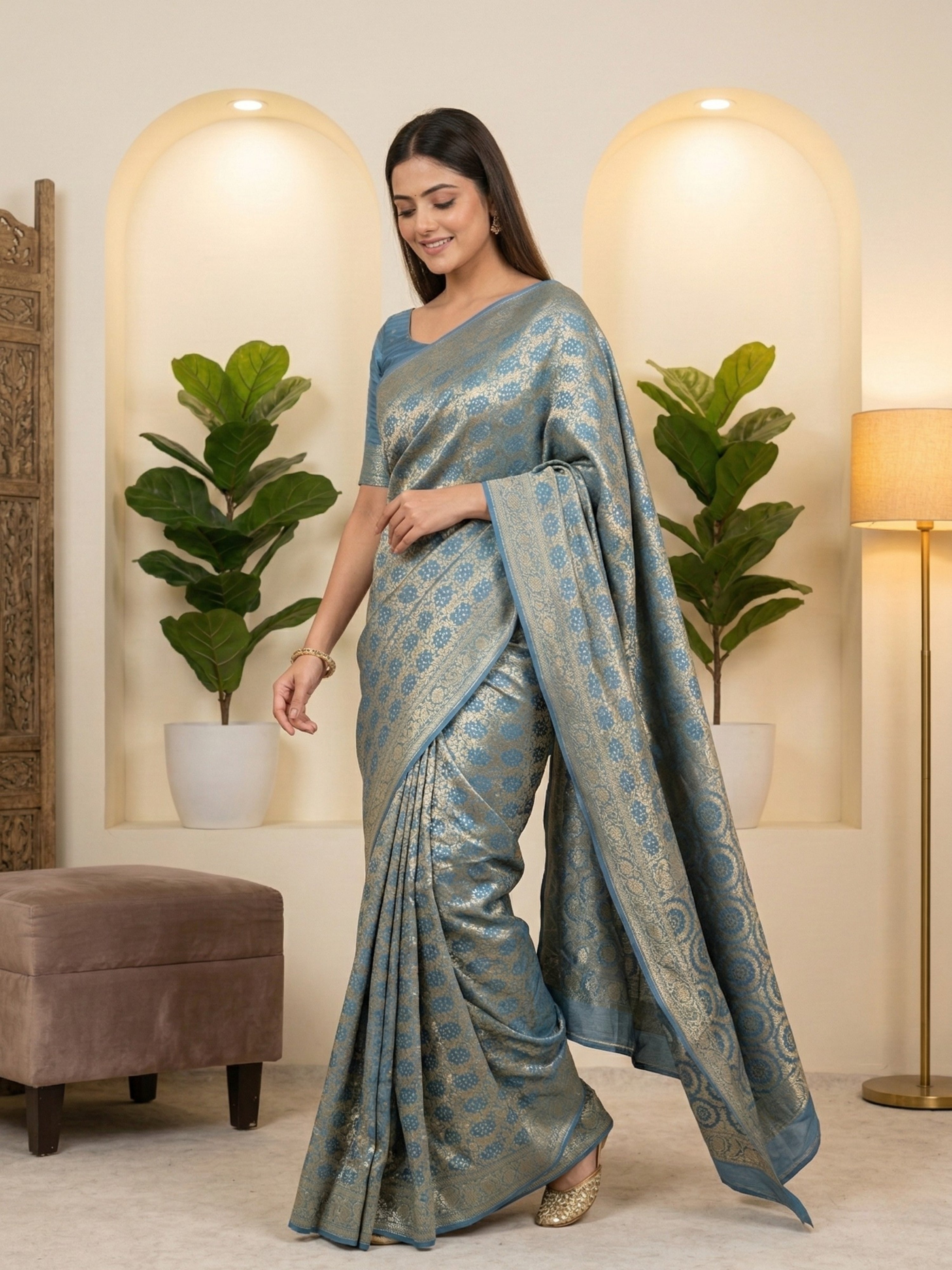 Banarasi Georgette Bandhej Meenakari Saree