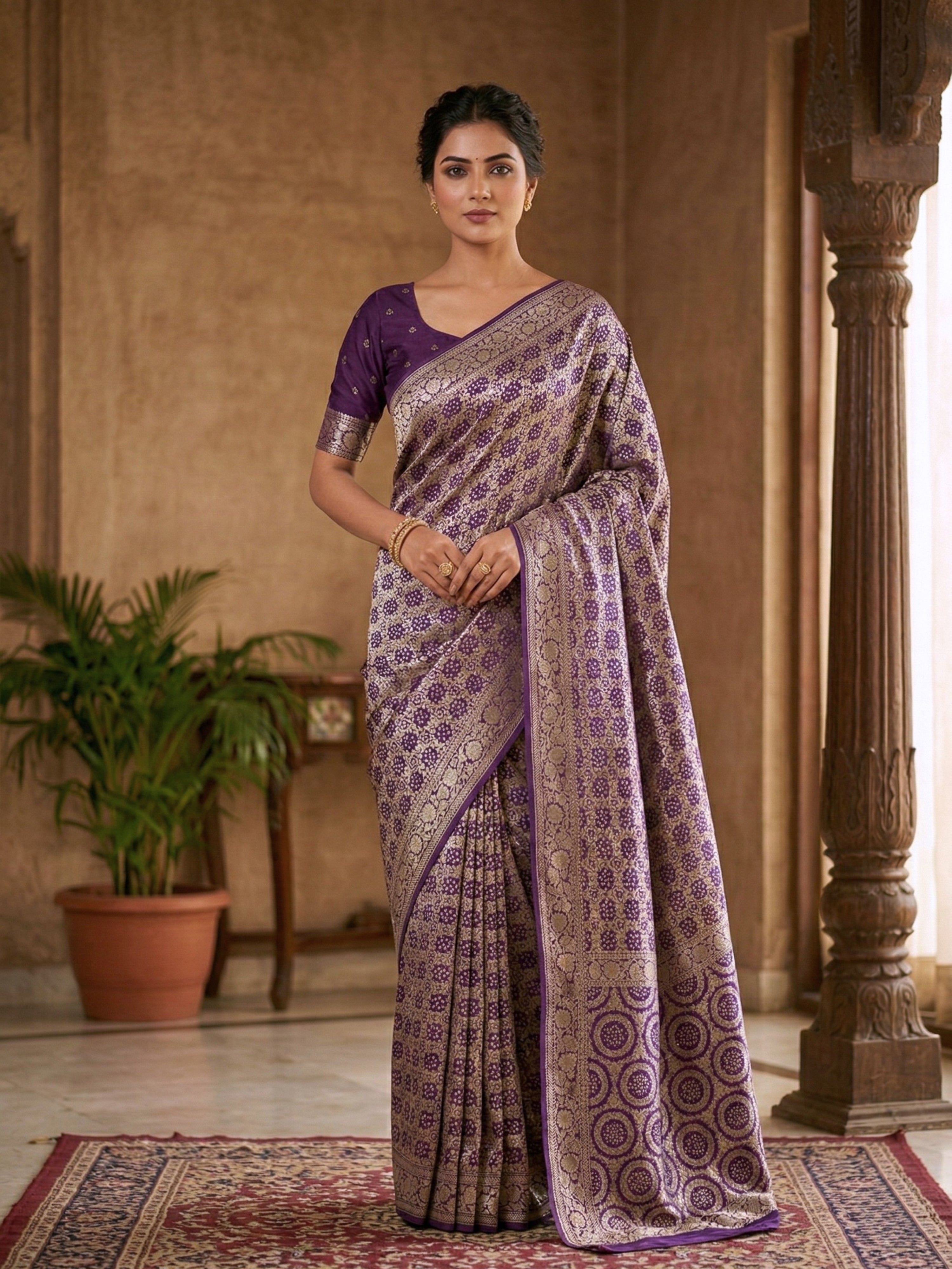 Banarasi Georgette Bandhej Meenakari Saree