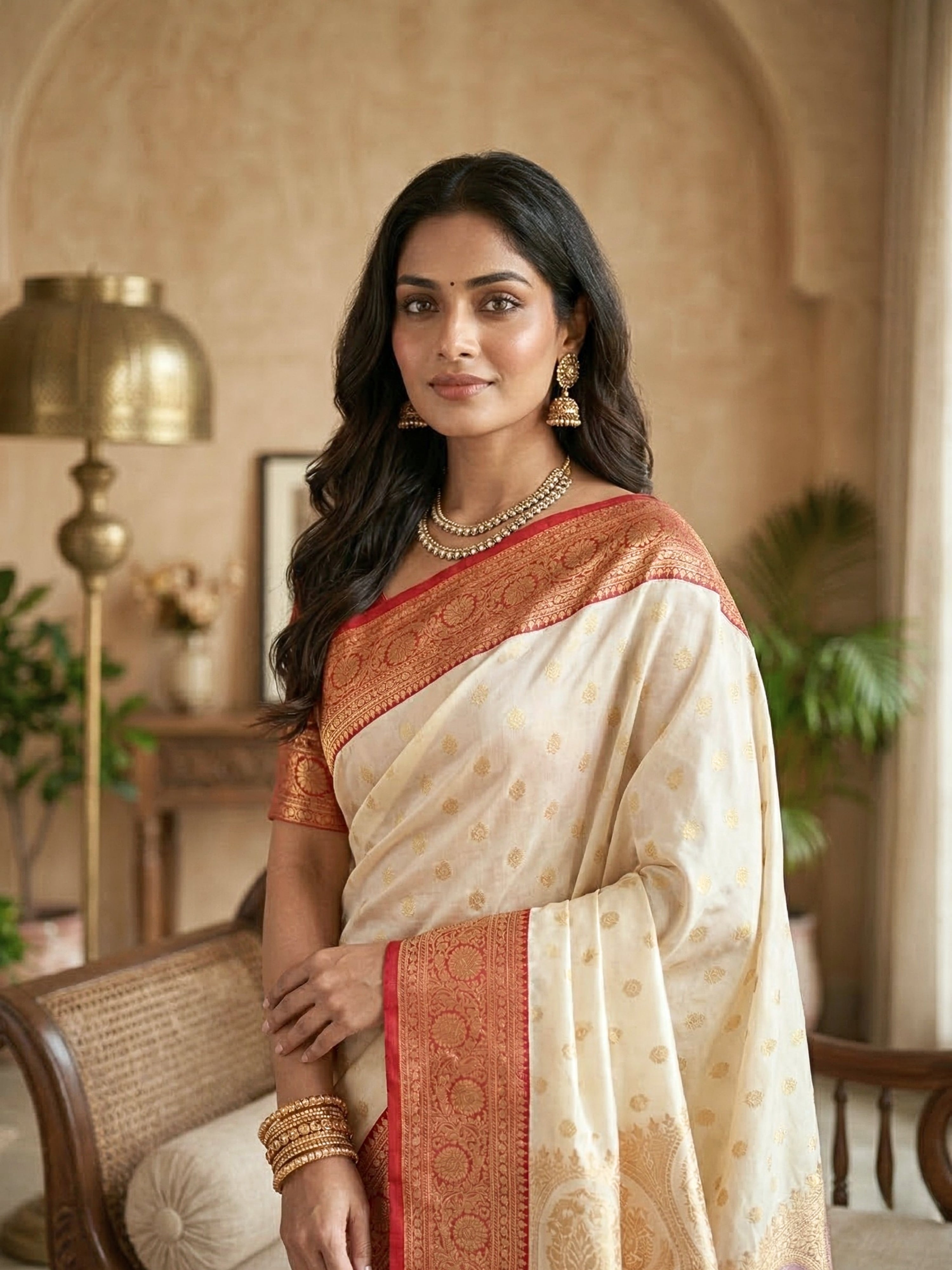 Banarasi Satin Katan Silk Saree with Contrast Border