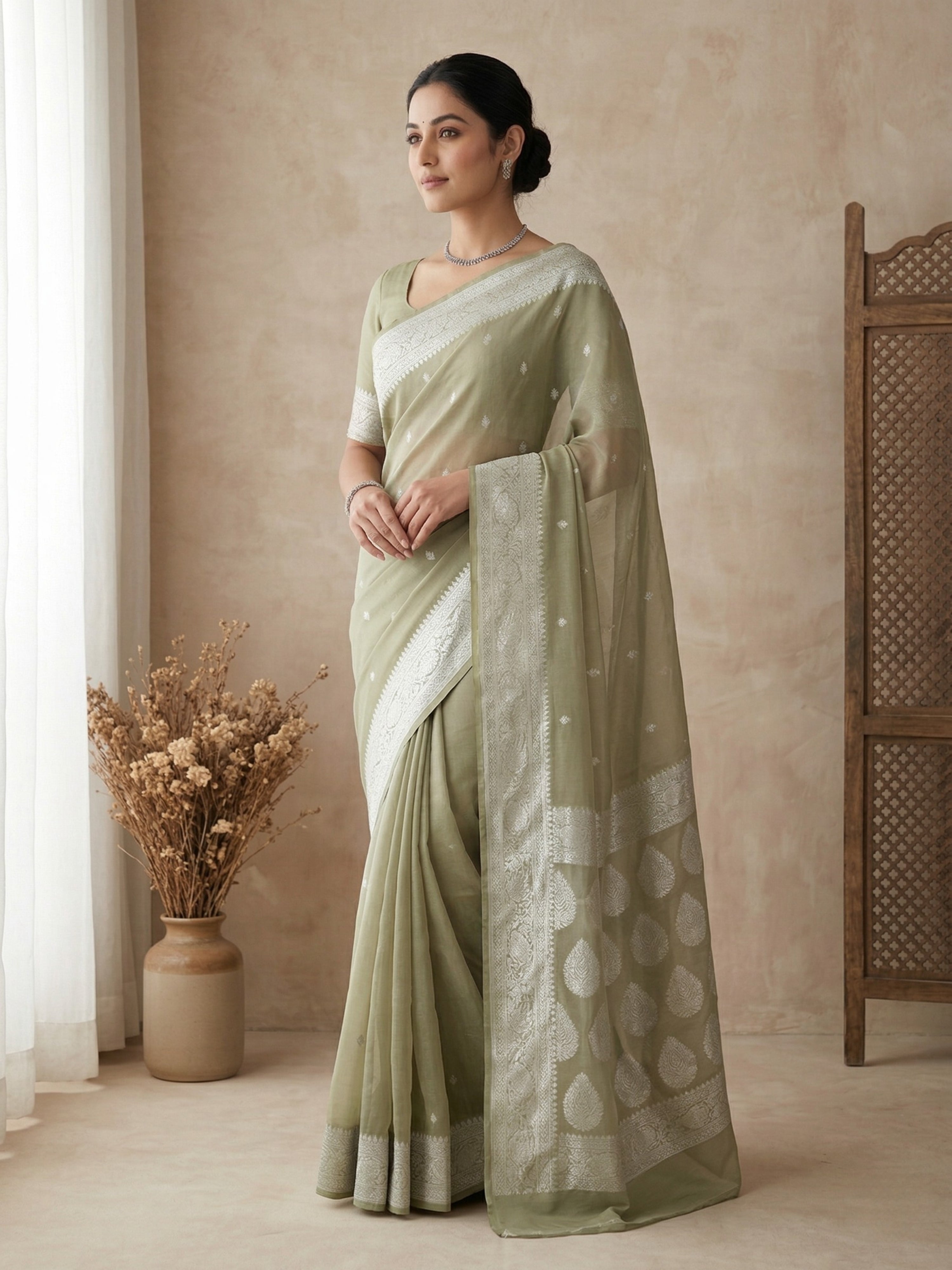 Banarasi Georgette Silver Zari Saree
