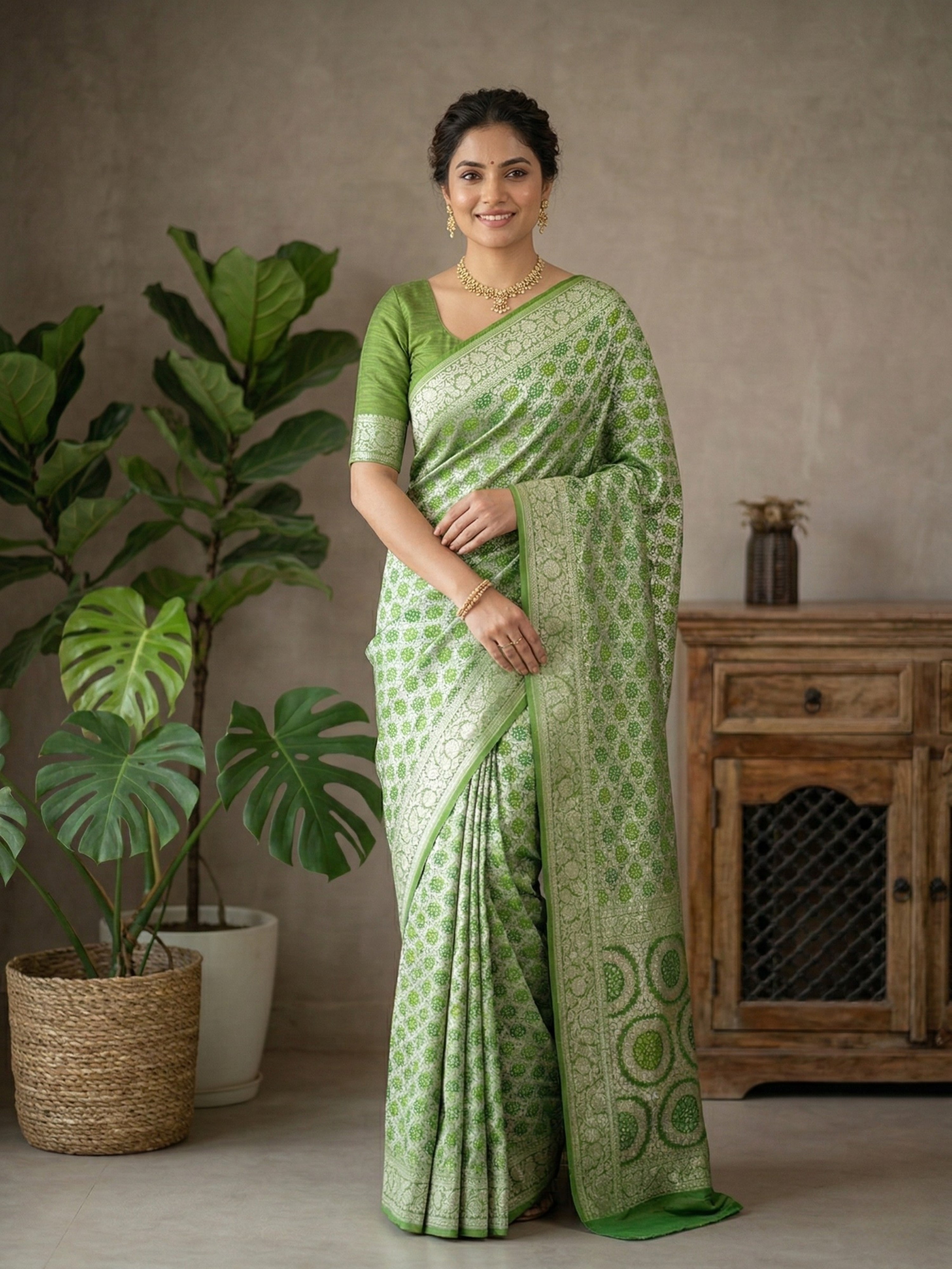 Banarasi Georgette Bandhej Meenakari Saree