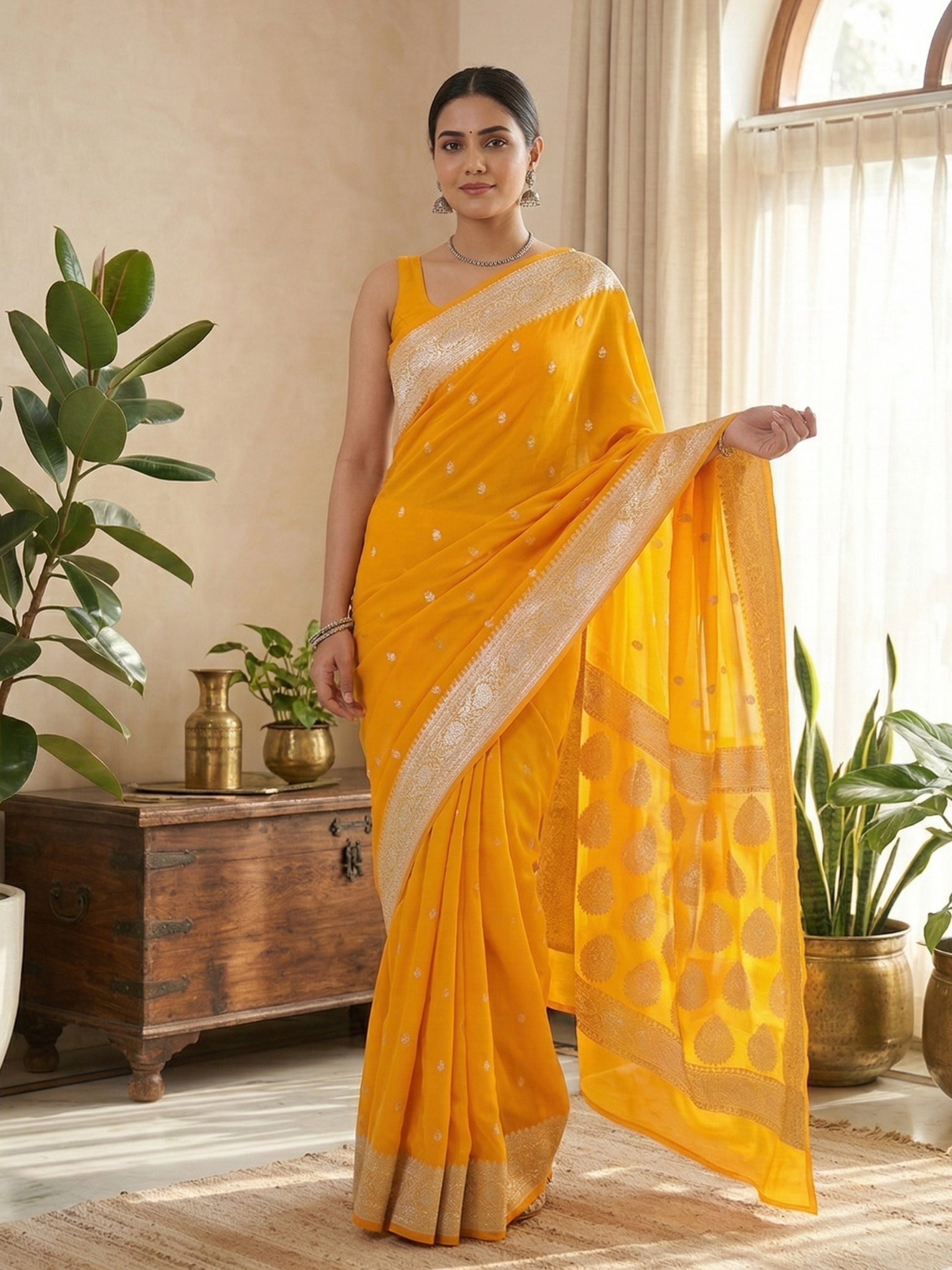 Banarasi Georgette Silver Zari Saree