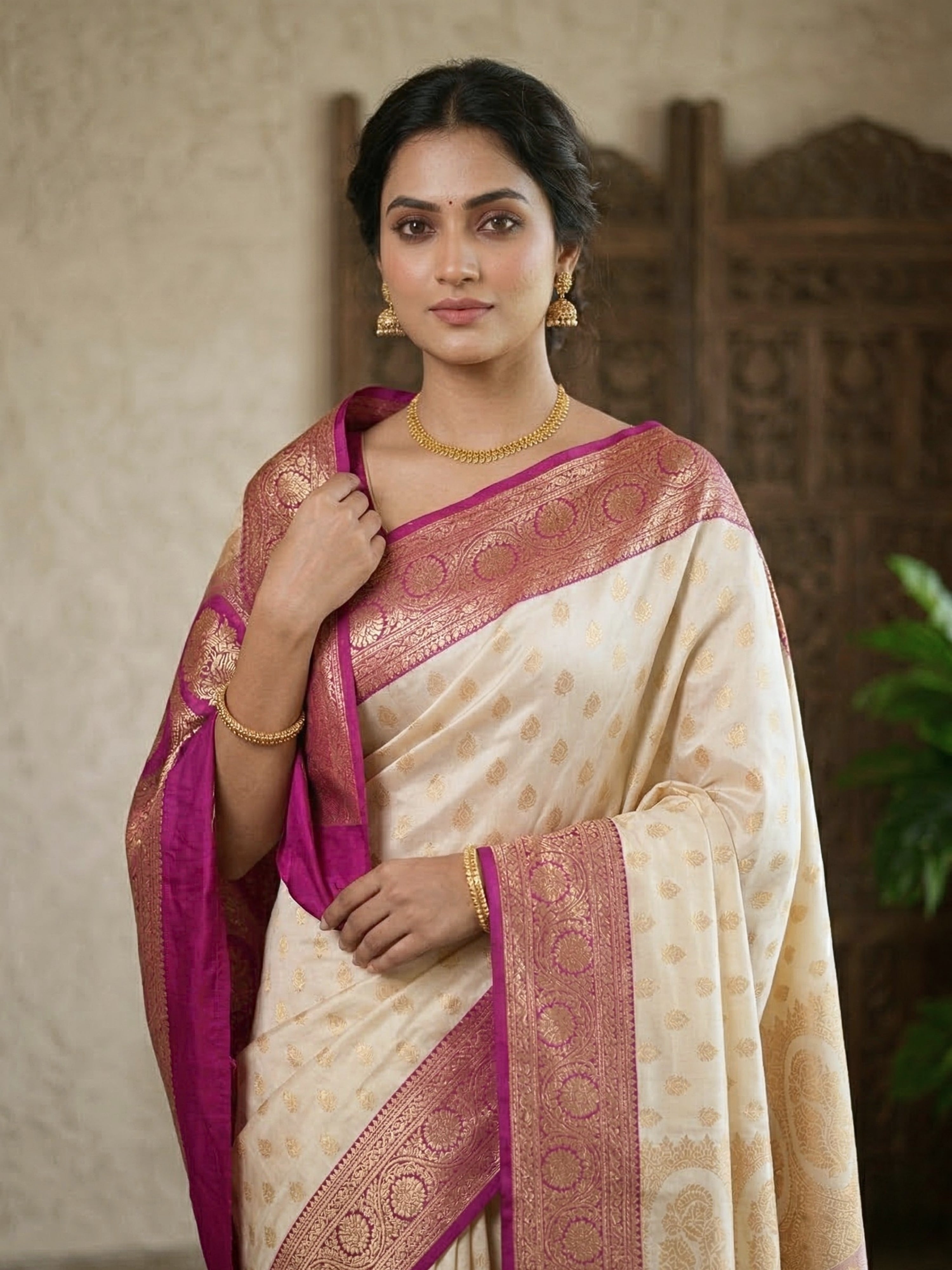 Banarasi Satin Katan Silk Saree with Contrast Border