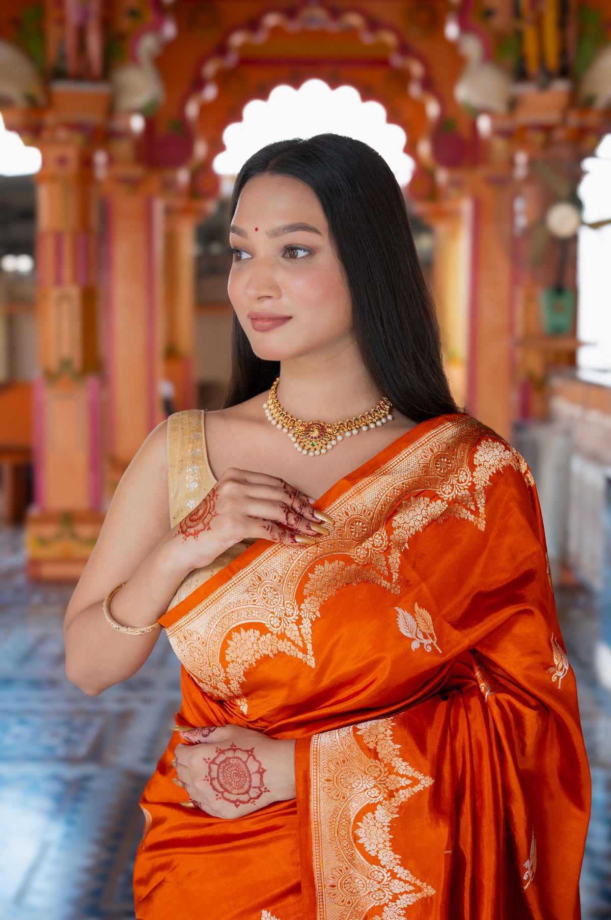 Pure Handloom Mango Silk Kadhua Banarasi Saree with Sona Roopa Motifs