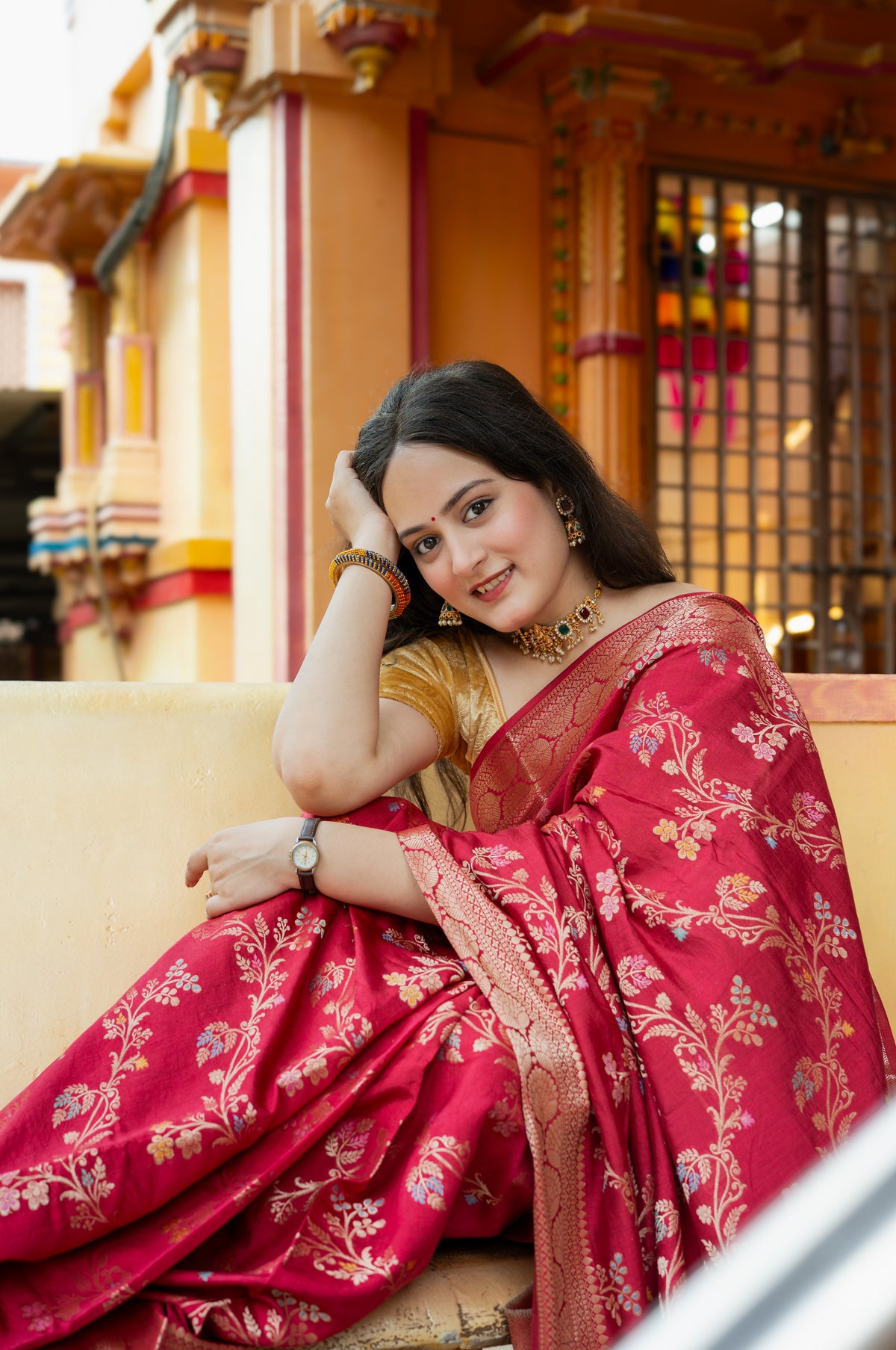 Pure Handloom Chiniya Silk Banarasi Saree with Meenakari Jaal