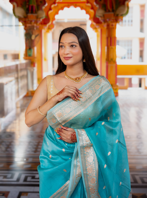 Pure Handloom Kora Silk Kadhua Banarasi Saree