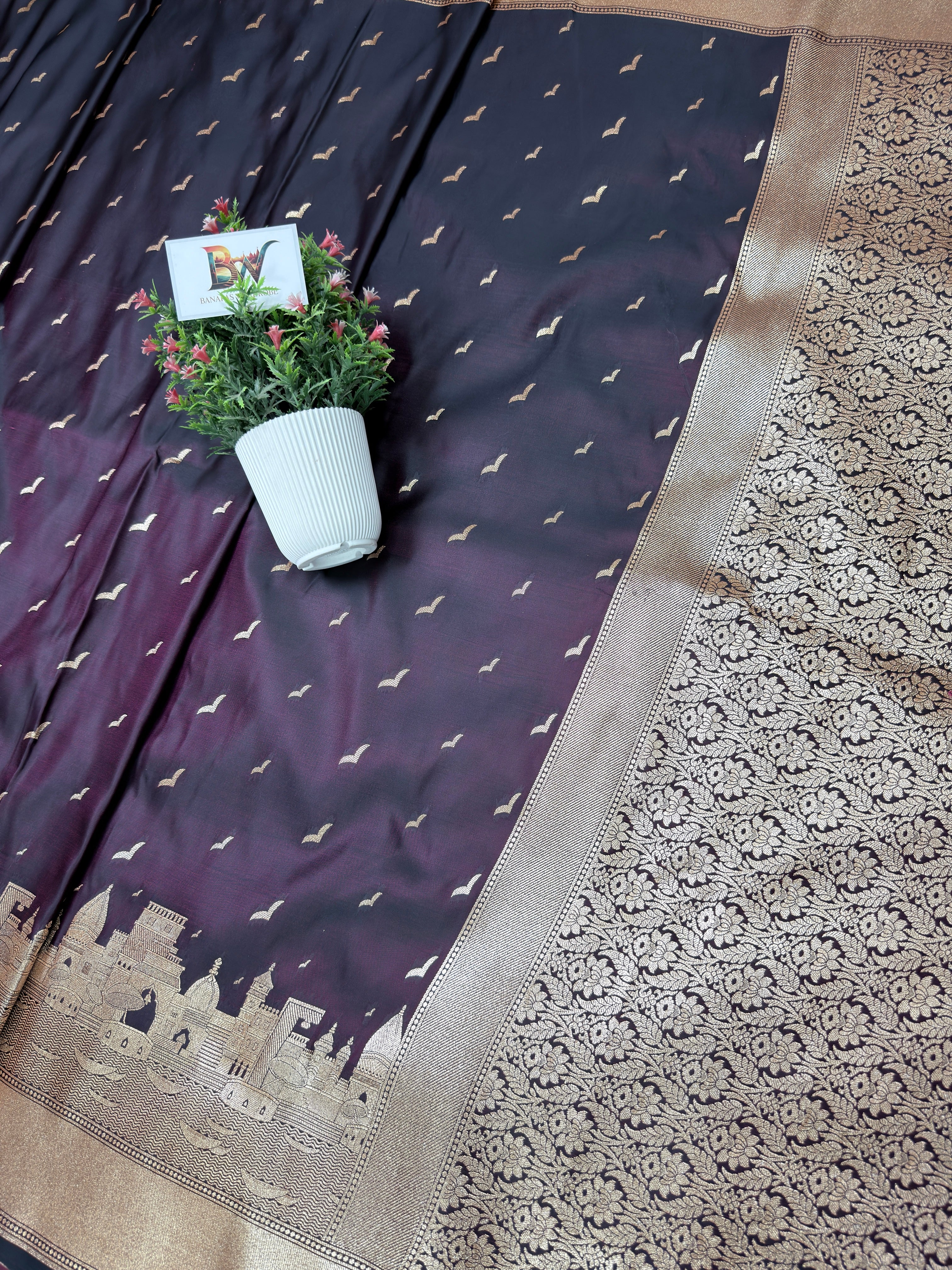 Banaras Ghat Mashru Katan Silk Banarasi Saree