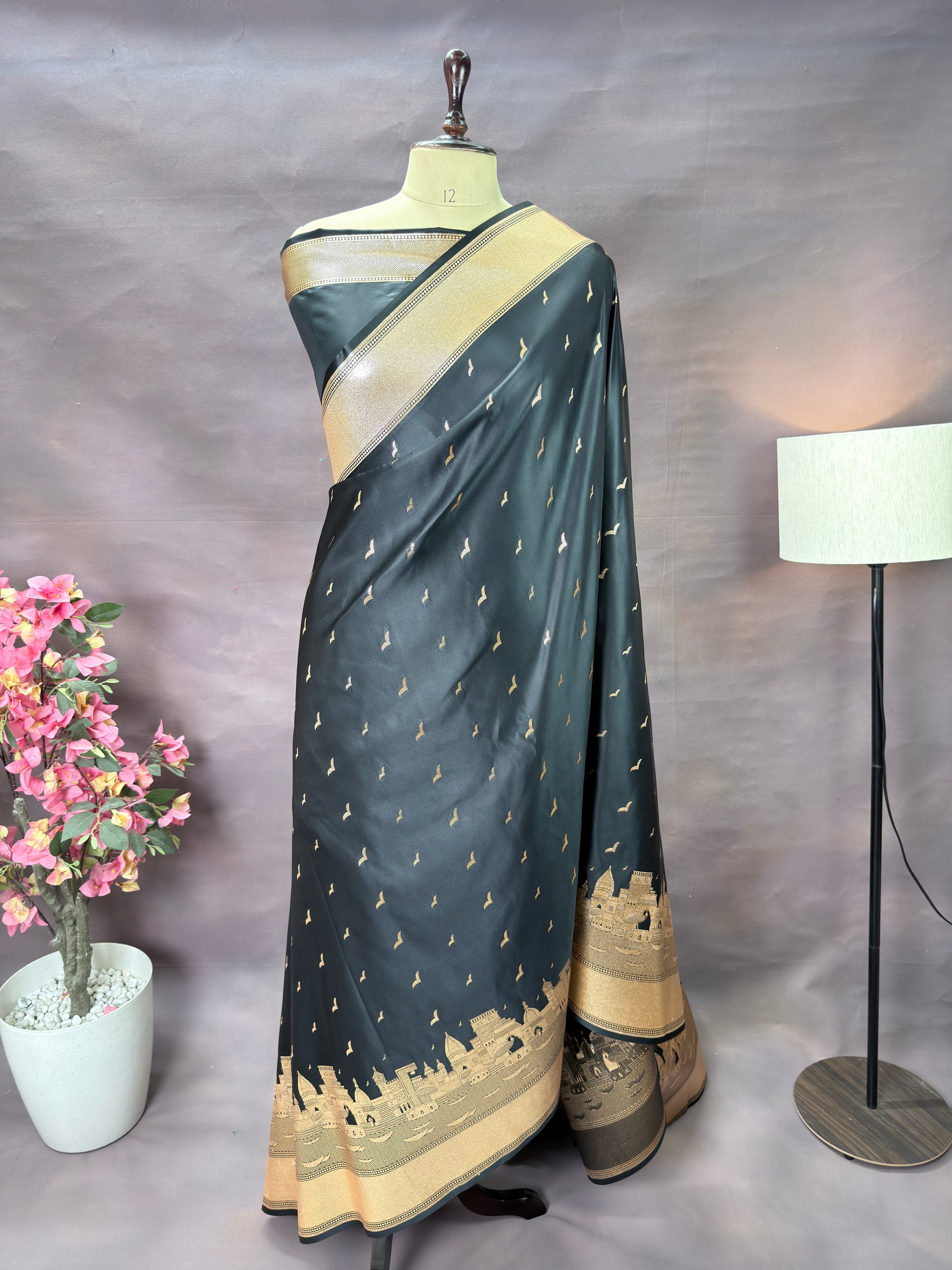 Banaras Ghat Mashru Katan Silk Banarasi Saree