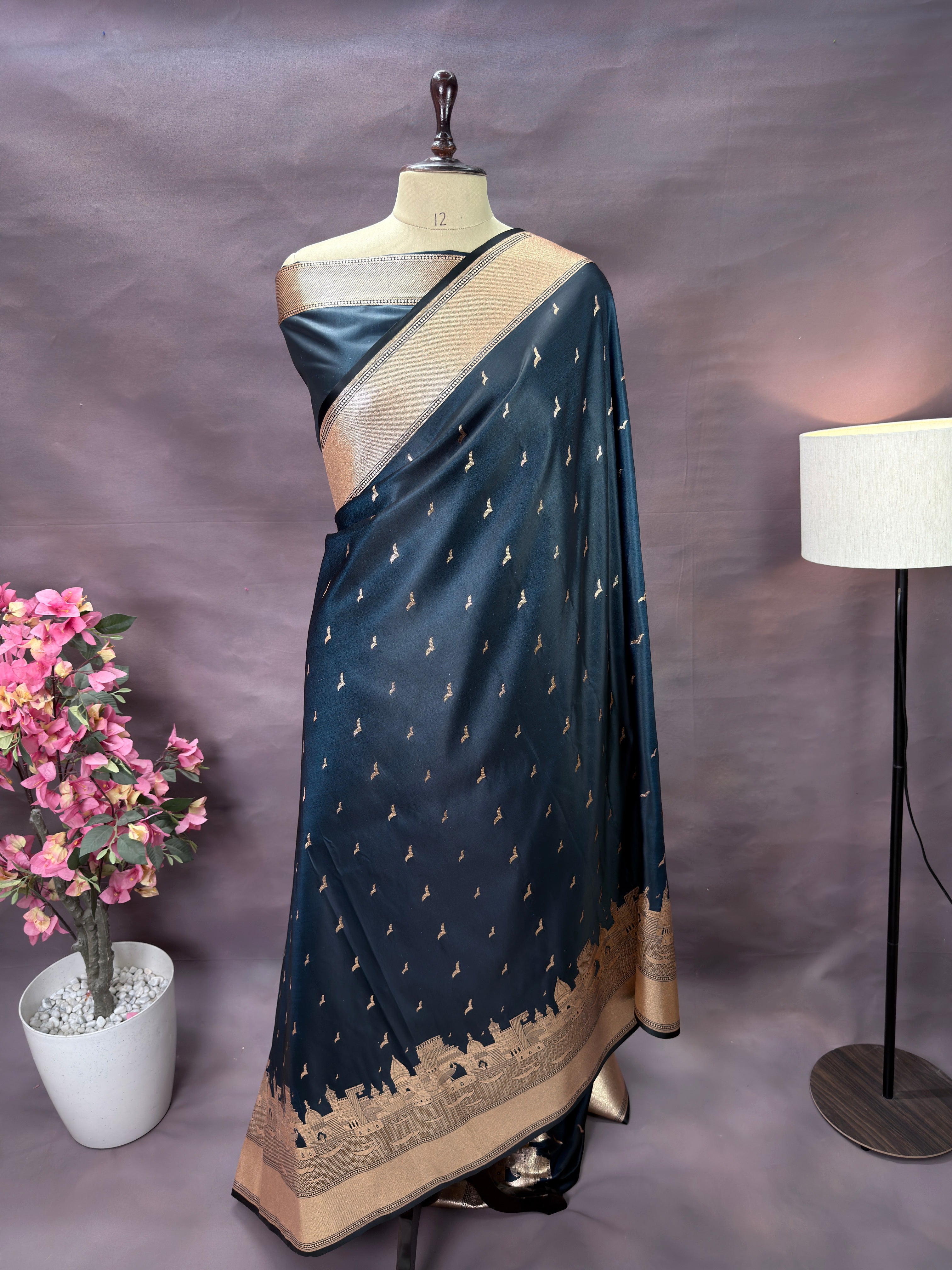 Banaras Ghat Mashru Katan Silk Banarasi Saree