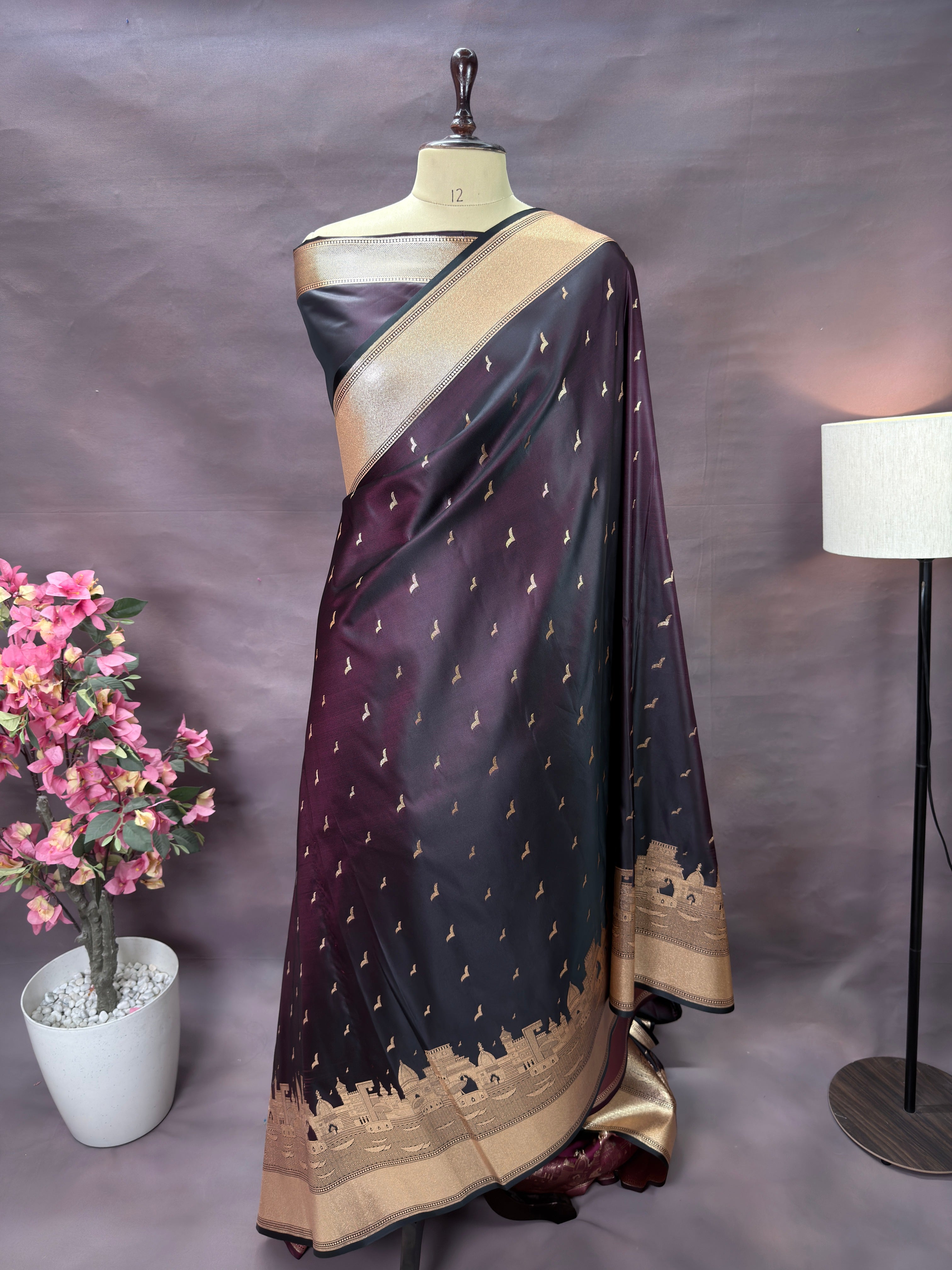 Banaras Ghat Mashru Katan Silk Banarasi Saree