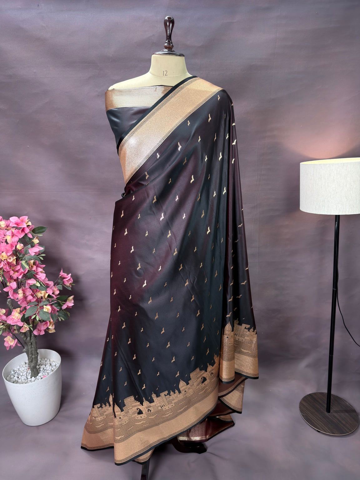 Banaras Ghat Mashru Katan Silk Banarasi Saree