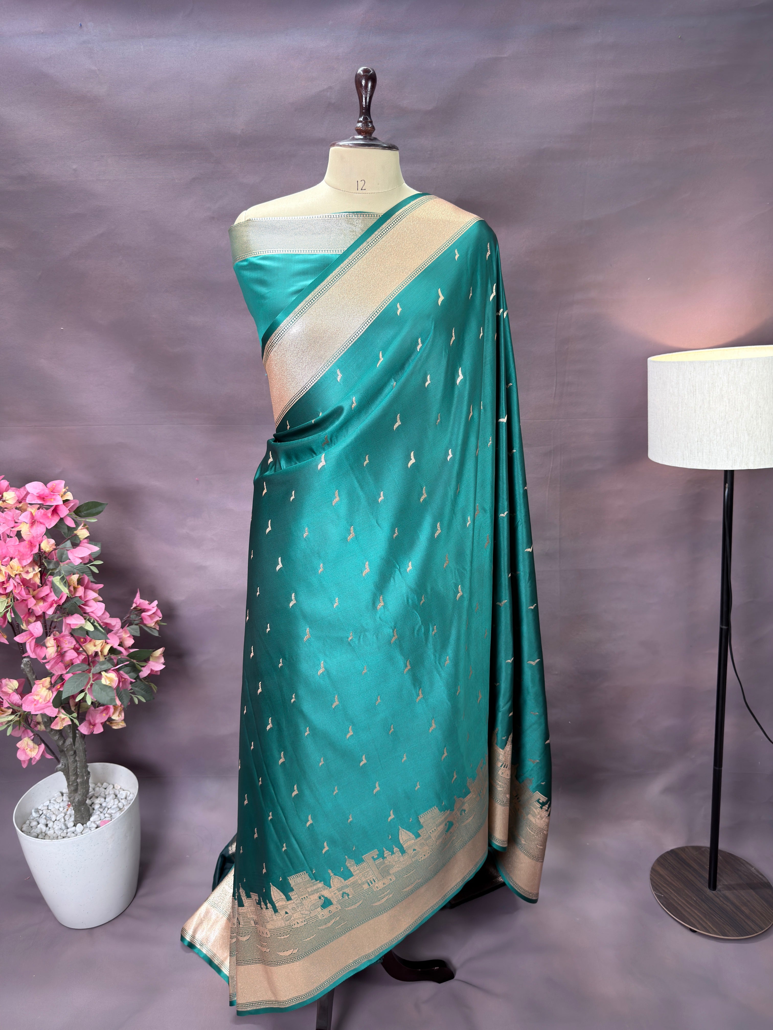 Banaras Ghat Mashru Katan Silk Banarasi Saree