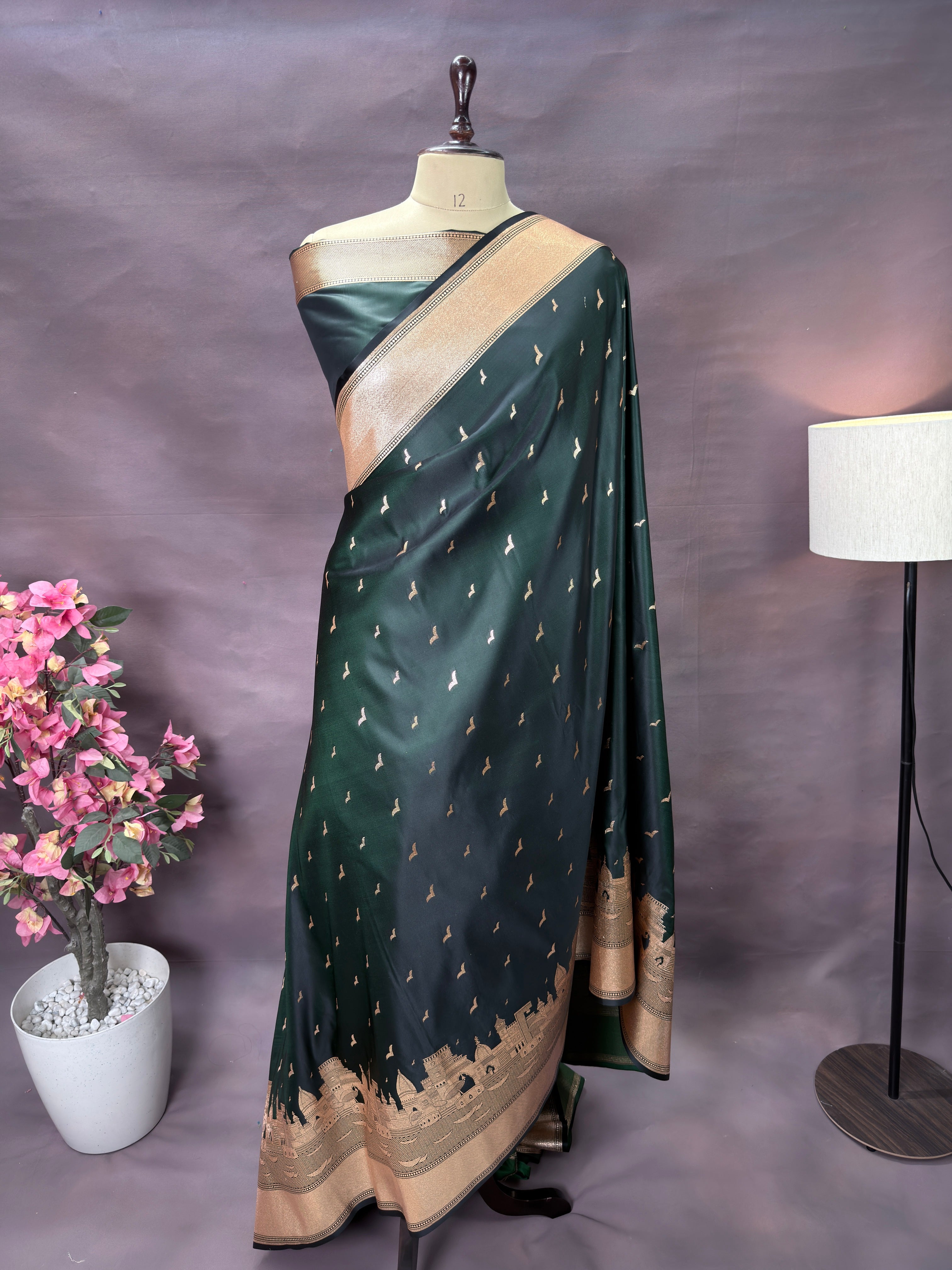 Banaras Ghat Mashru Katan Silk Banarasi Saree