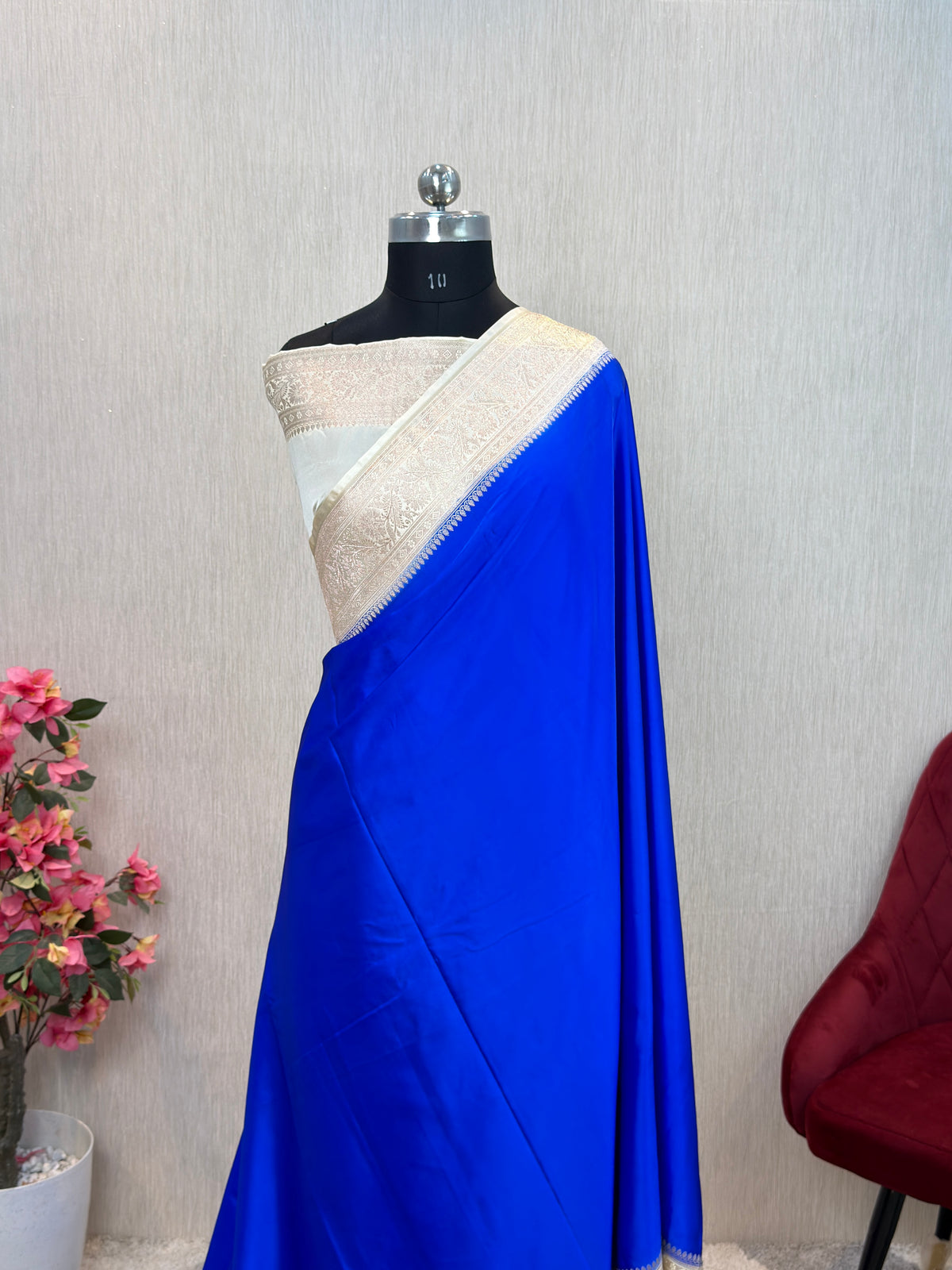 Banarasi Mashru Katan Silk Saree – Plain Body with Contrast Border