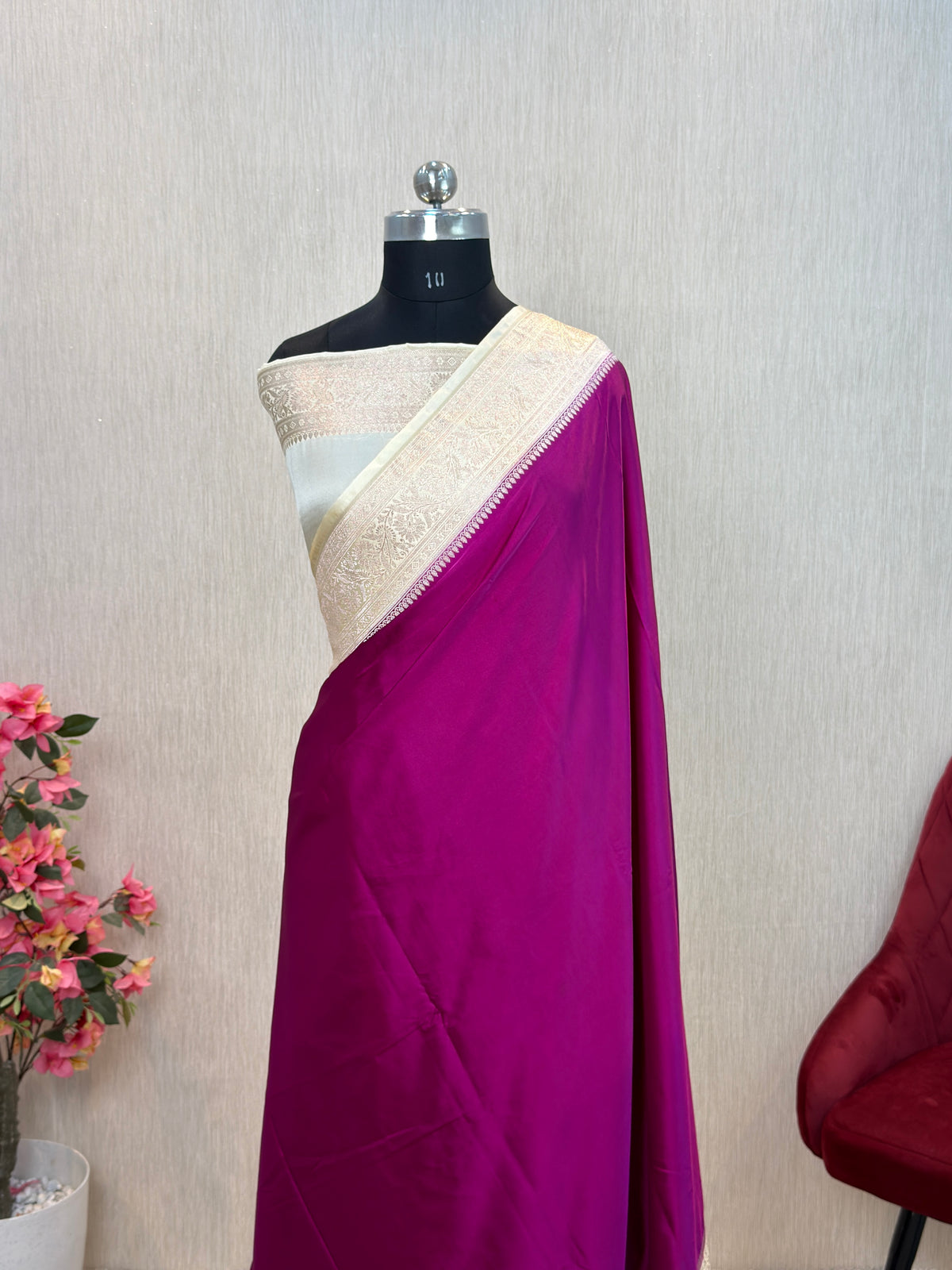 Banarasi Mashru Katan Silk Saree – Plain Body with Contrast Border