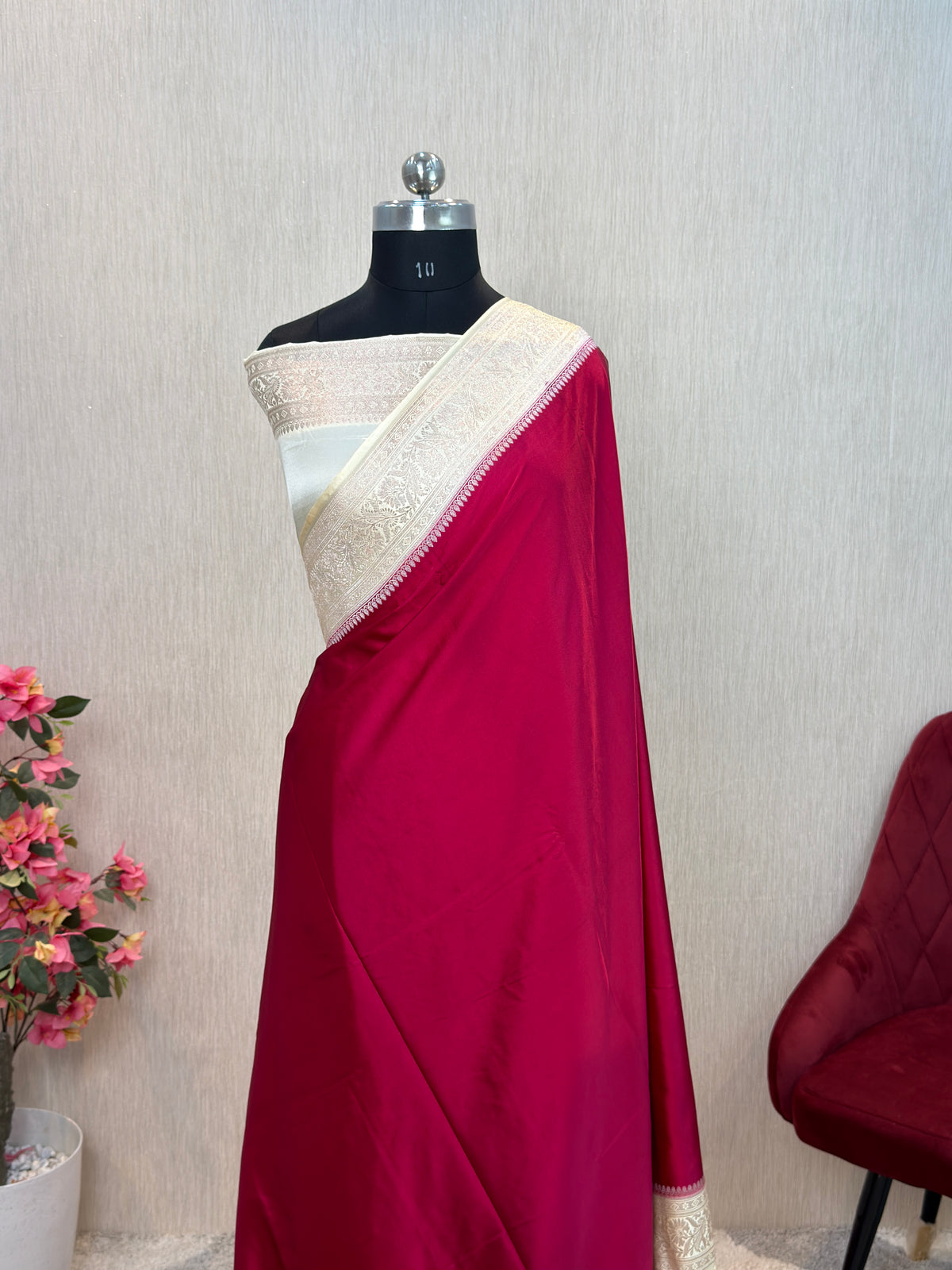 Banarasi Mashru Katan Silk Saree – Plain Body with Contrast Border