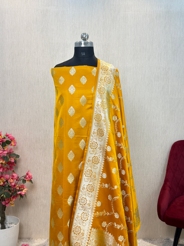 Banarasi Malai Katan Silk Suit with Jaal Woven Dupatta