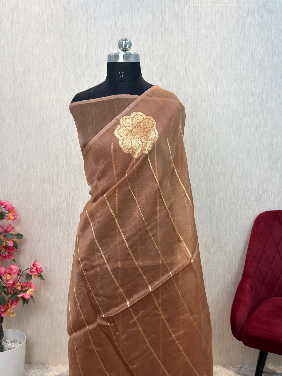 Pure Handloom Kora Silk Kadhua Banarasi Saree with Stripes