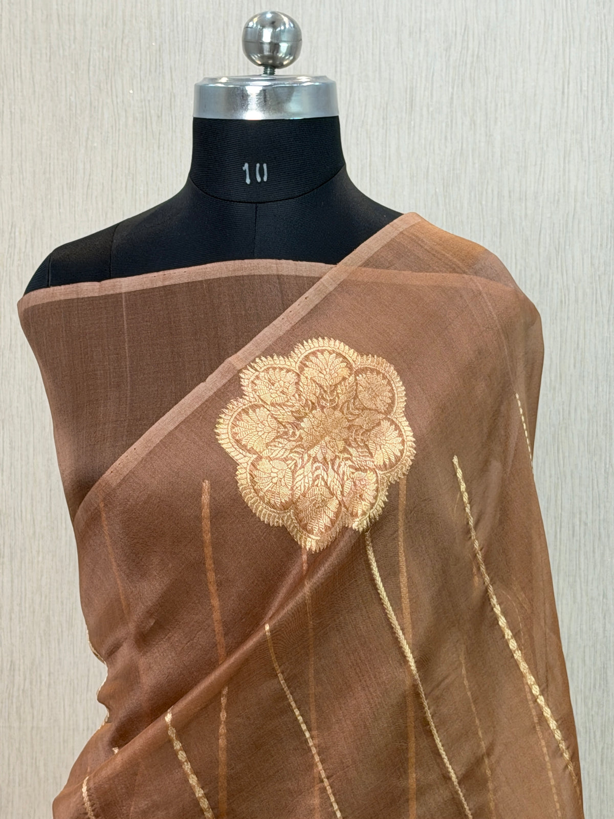 Pure Handloom Kora Silk Kadhua Banarasi Saree with Stripes