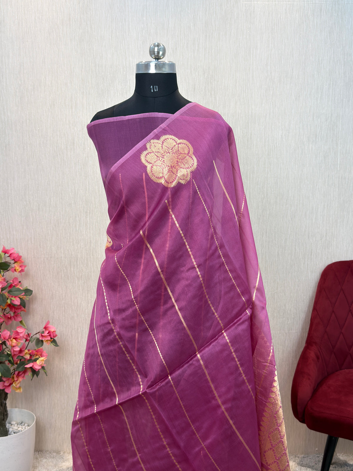 Pure Handloom Kora Silk Kadhua Banarasi Saree with Stripes