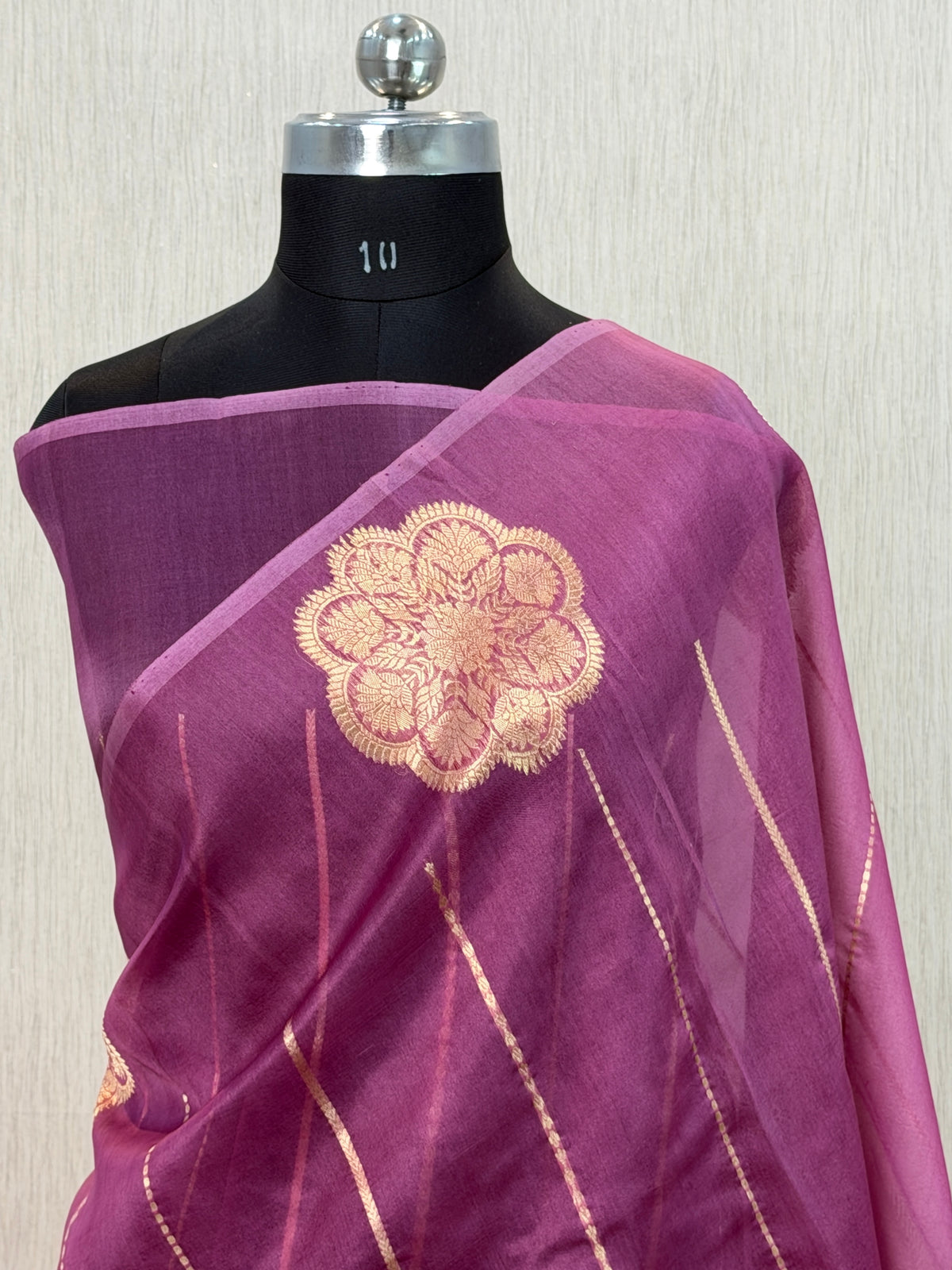 Pure Handloom Kora Silk Kadhua Banarasi Saree with Stripes
