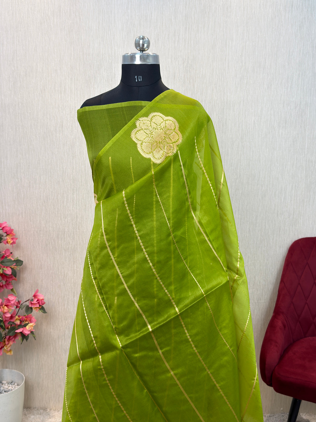Pure Handloom Kora Silk Kadhua Banarasi Saree with Stripes