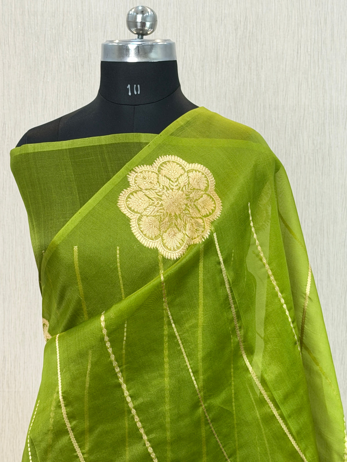 Pure Handloom Kora Silk Kadhua Banarasi Saree with Stripes