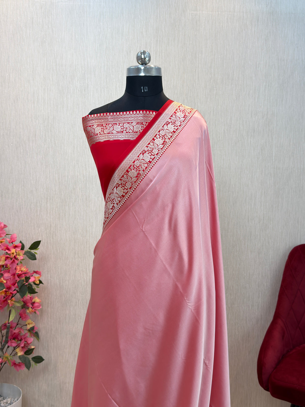 Banarasi Mashru Silk Plain Dhoop Chaon Saree with Contrast Border