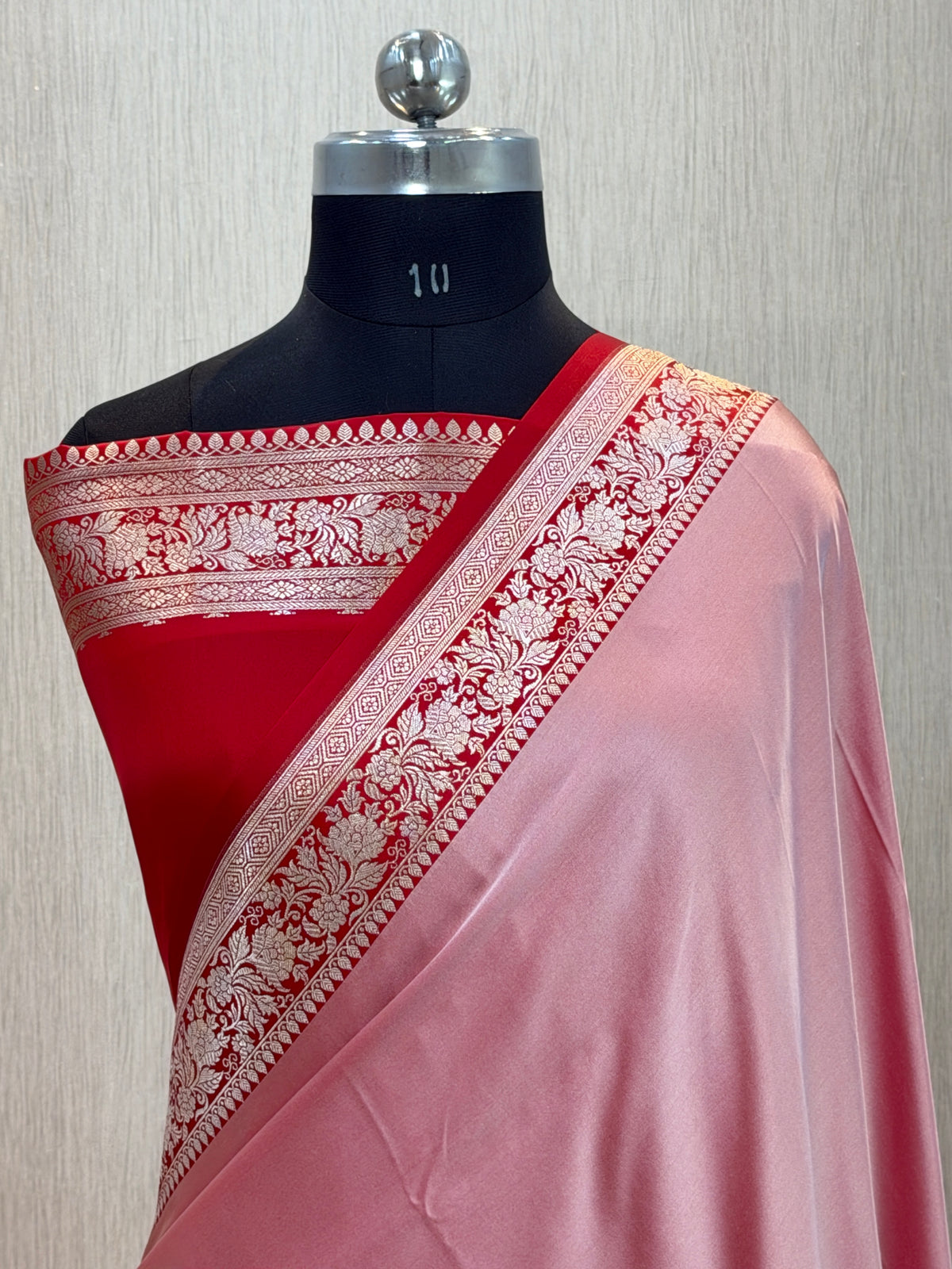 Banarasi Mashru Silk Plain Dhoop Chaon Saree with Contrast Border