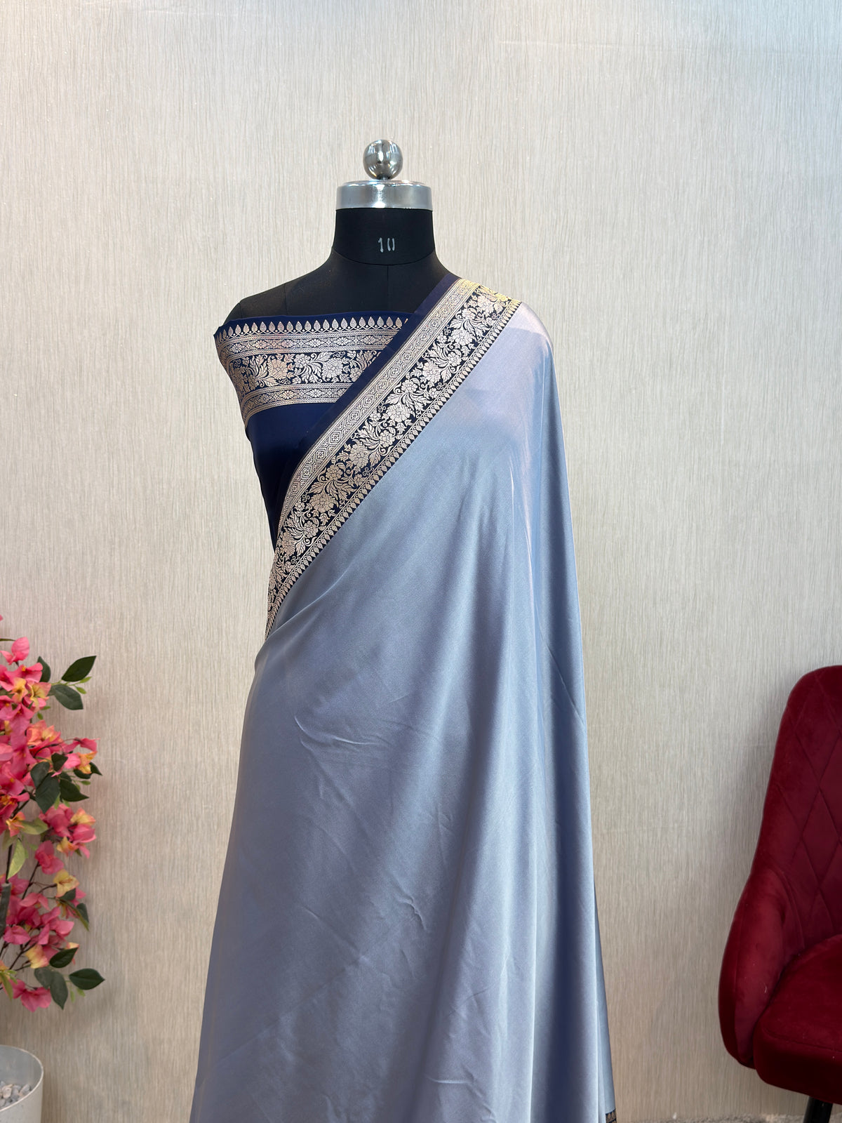 Banarasi Mashru Silk Plain Dhoop Chaon Saree with Contrast Border