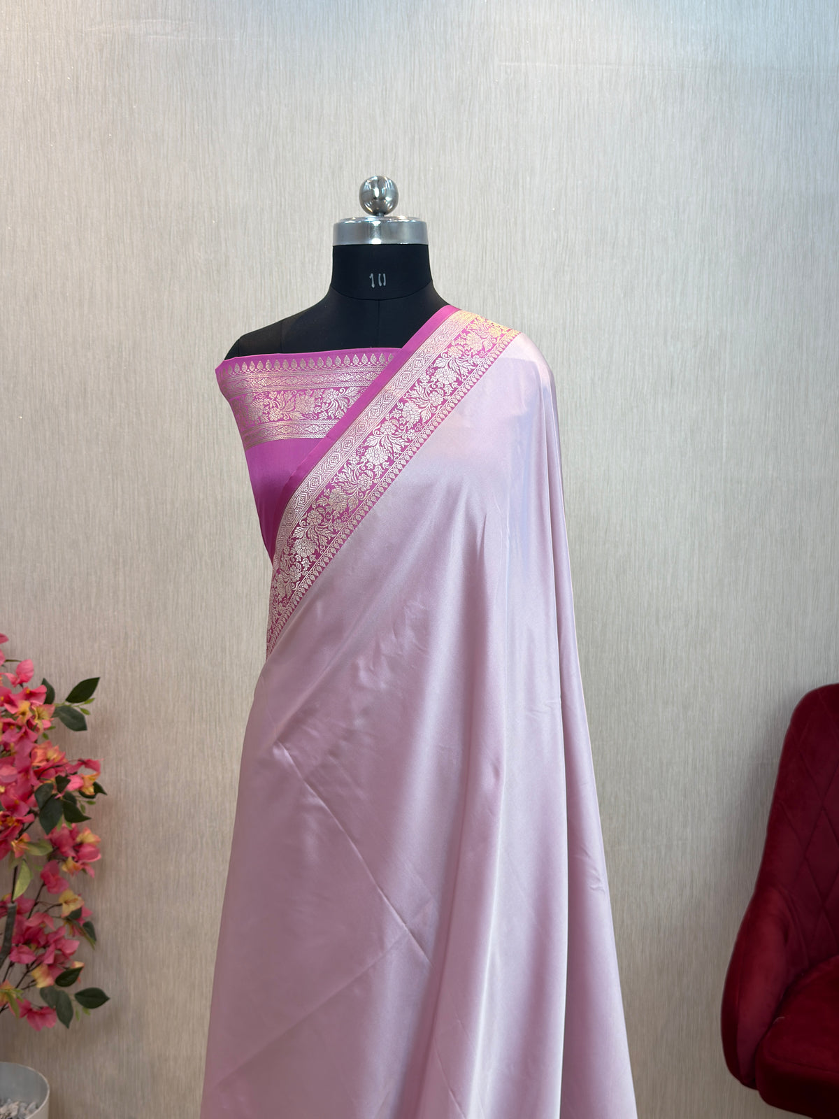 Banarasi Mashru Silk Plain Dhoop Chaon Saree with Contrast Border