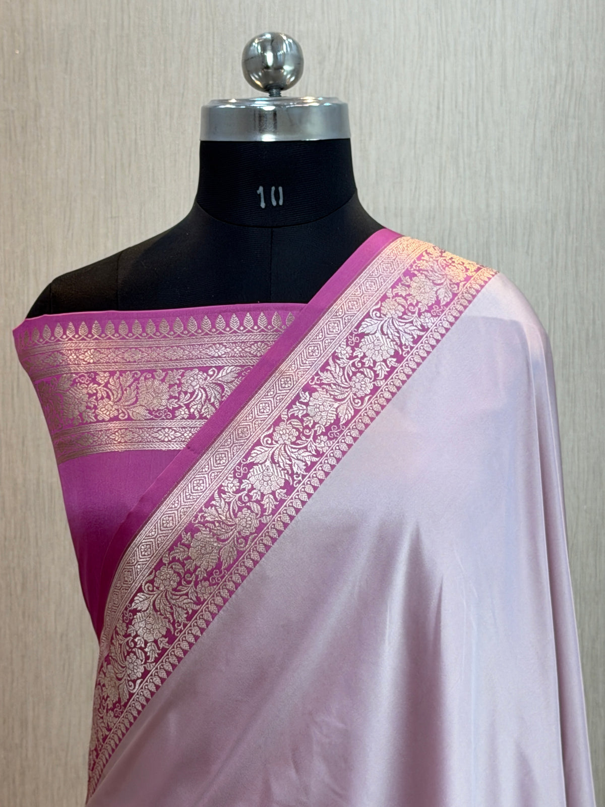 Banarasi Mashru Silk Plain Dhoop Chaon Saree with Contrast Border