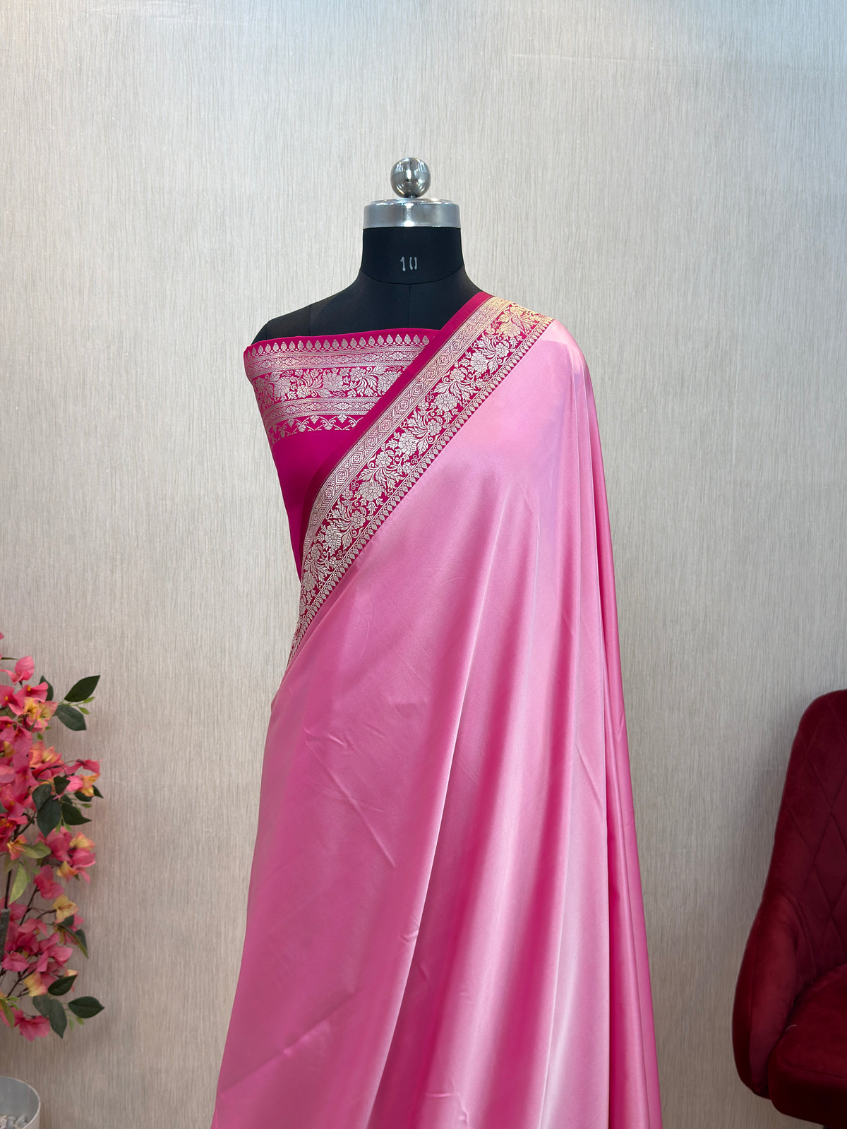 Banarasi Mashru Silk Plain Dhoop Chaon Saree with Contrast Border