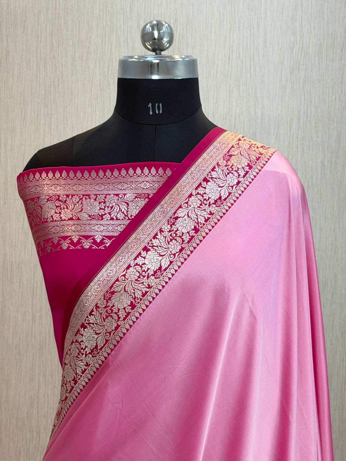 Banarasi Mashru Silk Plain Dhoop Chaon Saree with Contrast Border