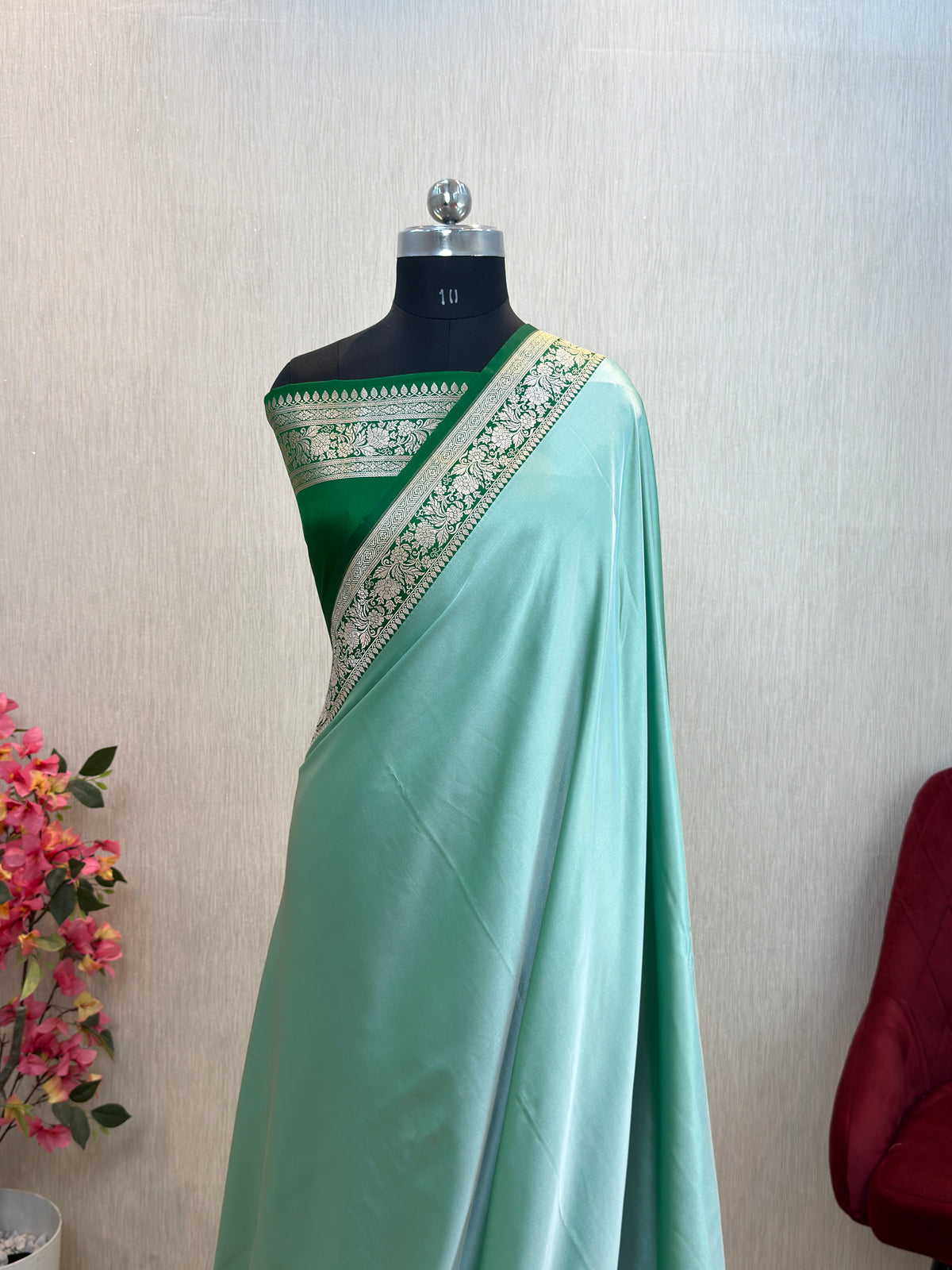 Banarasi Mashru Silk Plain Dhoop Chaon Saree with Contrast Border
