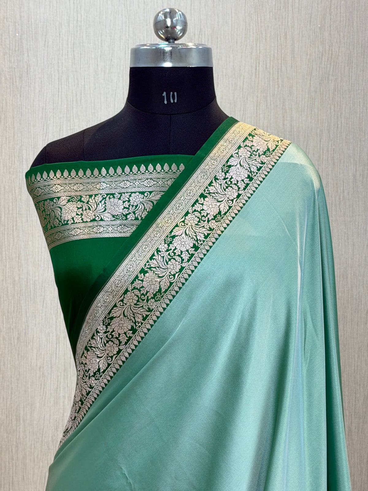 Banarasi Mashru Silk Plain Dhoop Chaon Saree with Contrast Border
