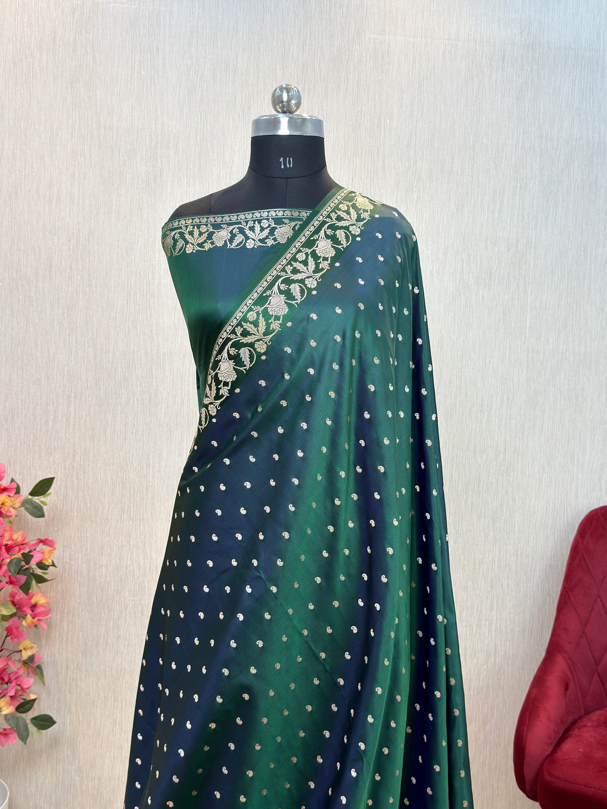 Banarasi Mashru Silk Dhoop Chaon Saree with Floral Border