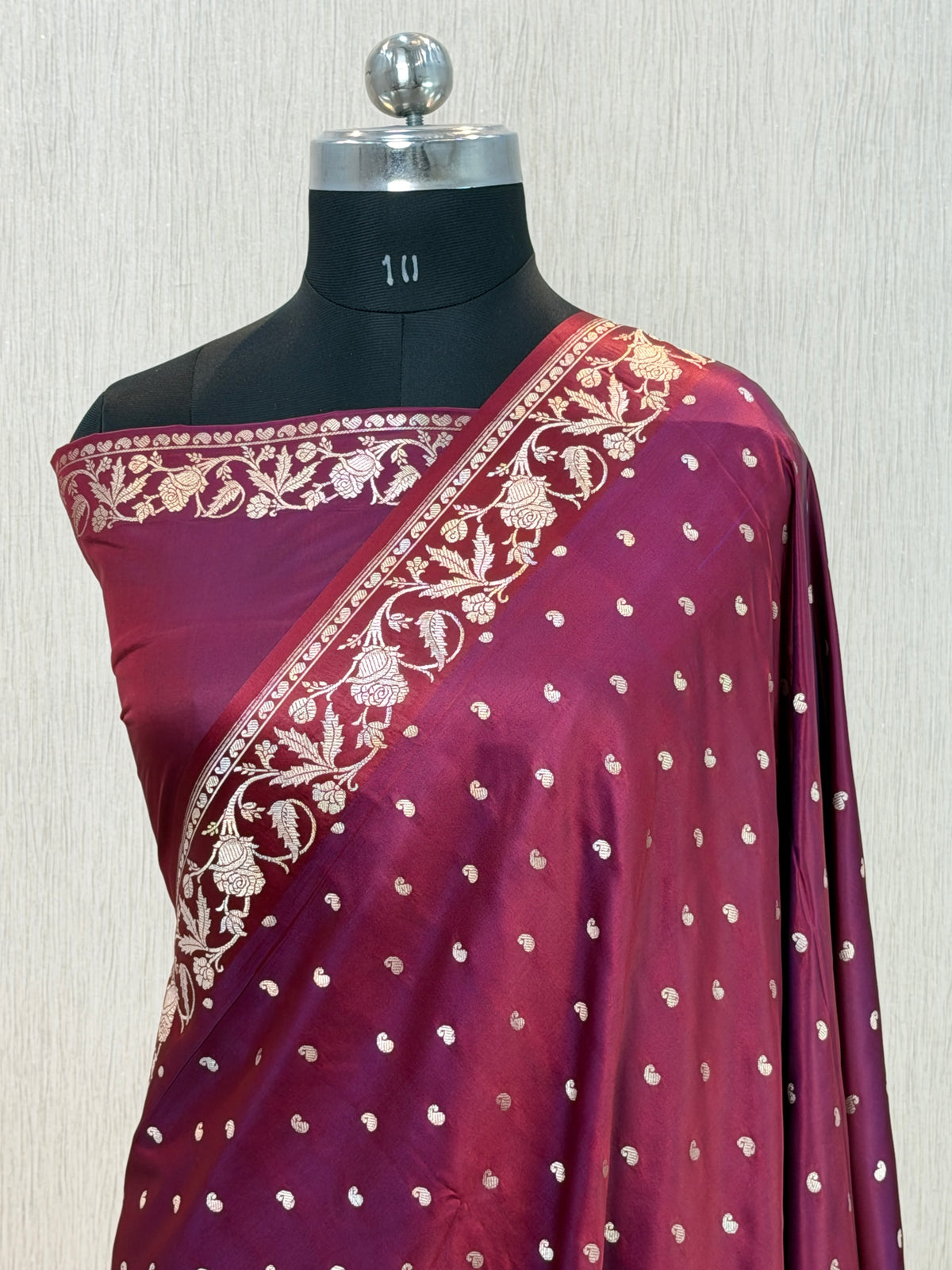 Banarasi Mashru Silk Dhoop Chaon Saree with Floral Border